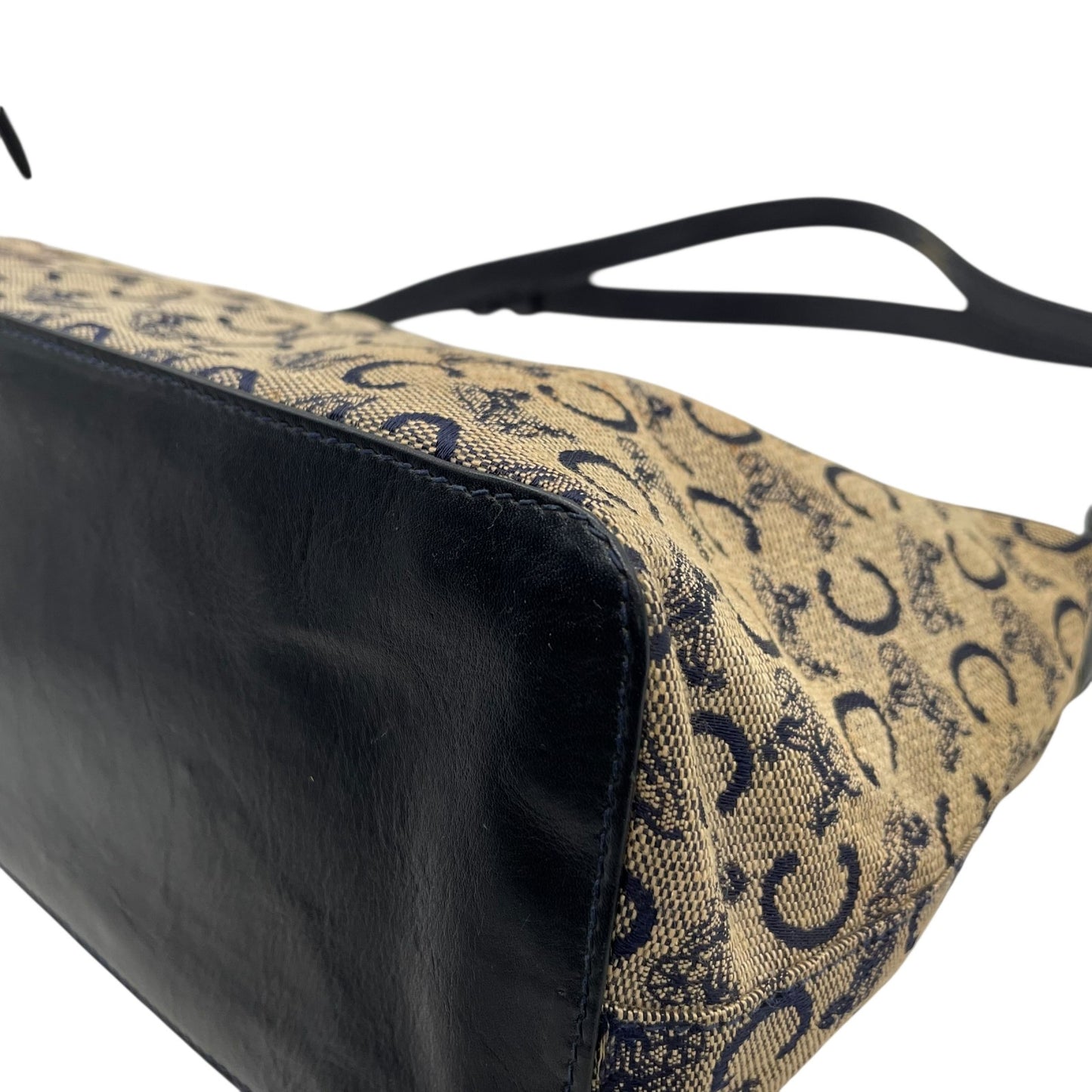 Authentic CELINE CMacadam Triomphe Canvas Leather Shoulder Bag Beige Black