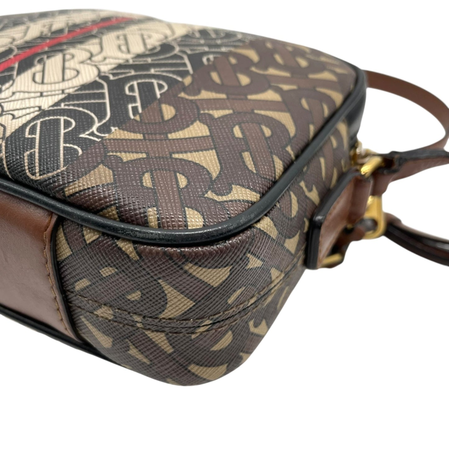 Authentic BURBERRY Monogram Stripe PVC Leather Shoulder Bag Brown Multi