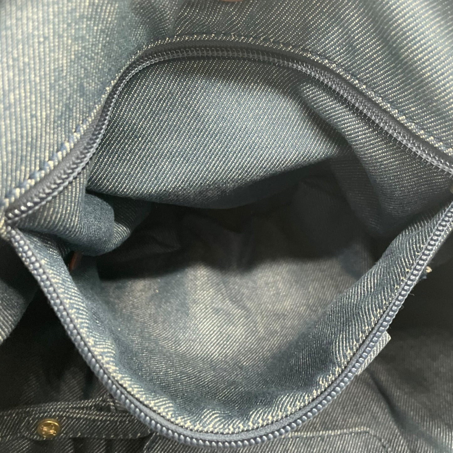 Authentic CELINE Pari Macadam Triomphe Denim Leather Handbag Brown Hardware