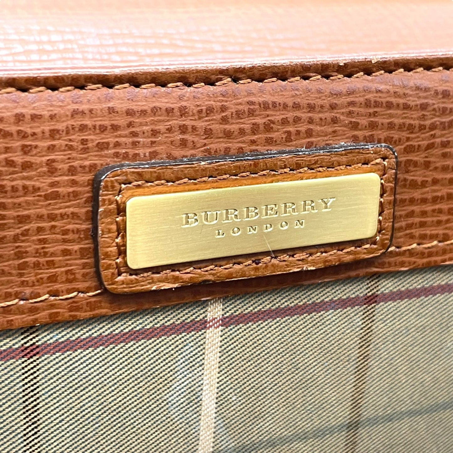 Authentic BURBERRY Leather Briefcase Business Bag Brown Gold Hardware
