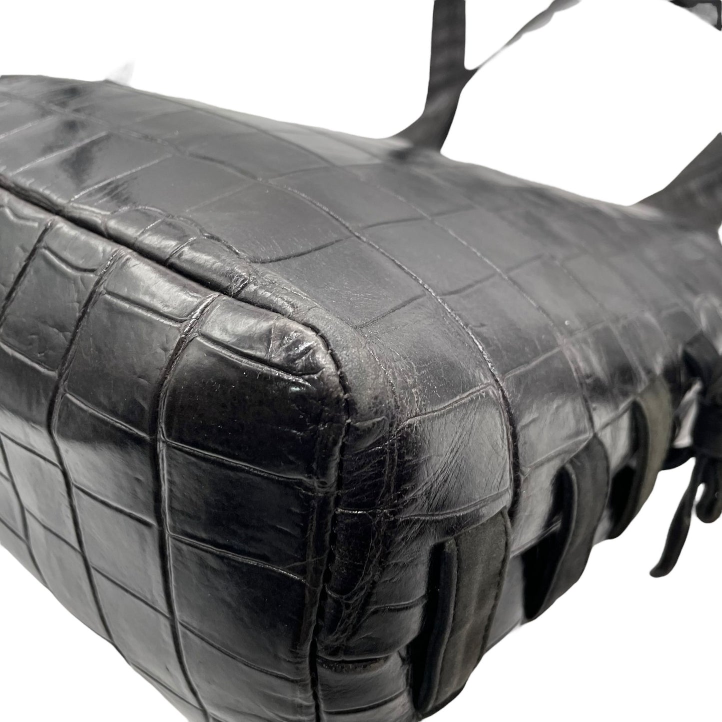 Authentic VERSACE Medusa Embossed Leather Tote Handbag Black Gold