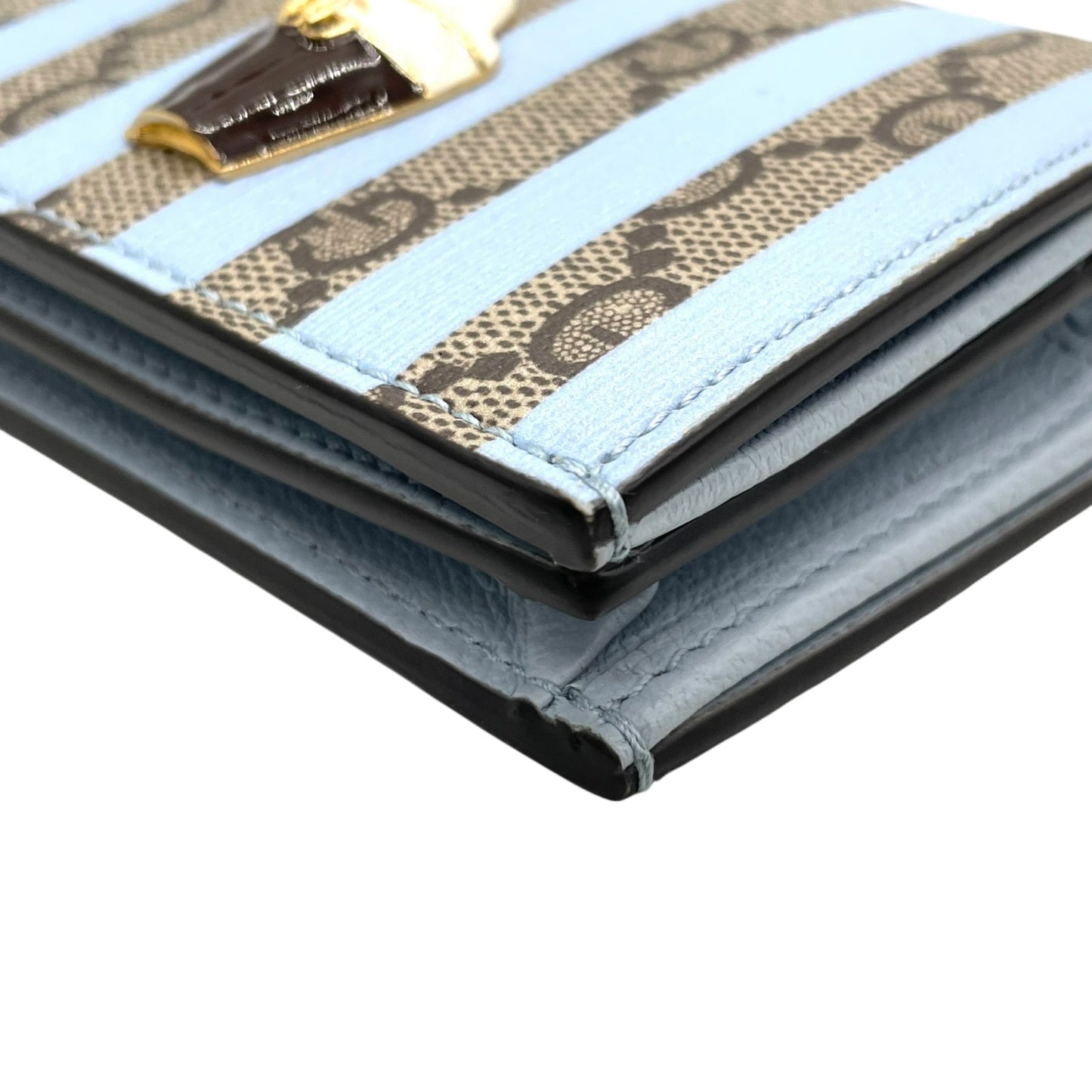 【新品同様】 GUCCI グッチ GGスプリーム アイスクリーム 二つ折り財布 コンパクトウォレット ベージュ×ライトブルー PVC レザー レディース 701489 M2