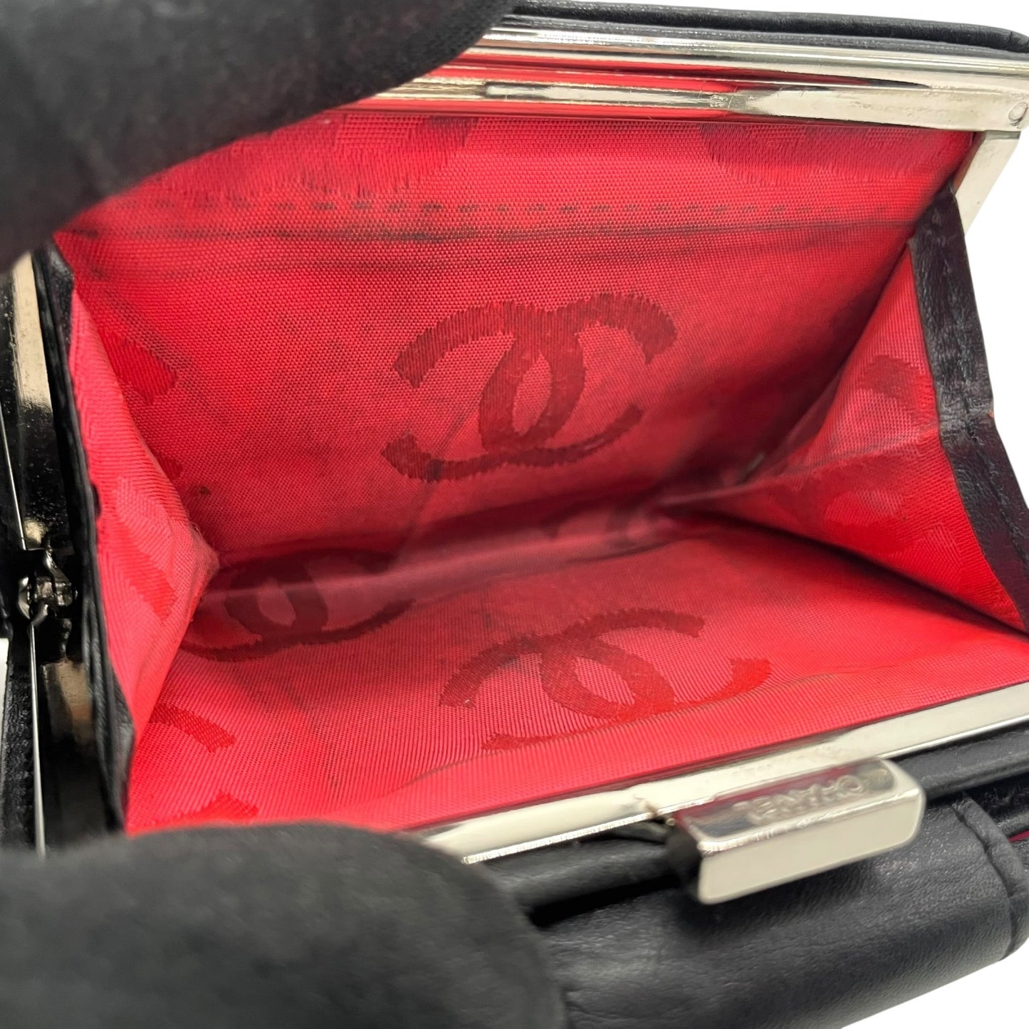 CHANEL シャネル 二つ折り財布 がま口 コンパクトウォレット カンボンライン ココマーク キルティング 黒 ブラック ピンク レザー レディース M1
