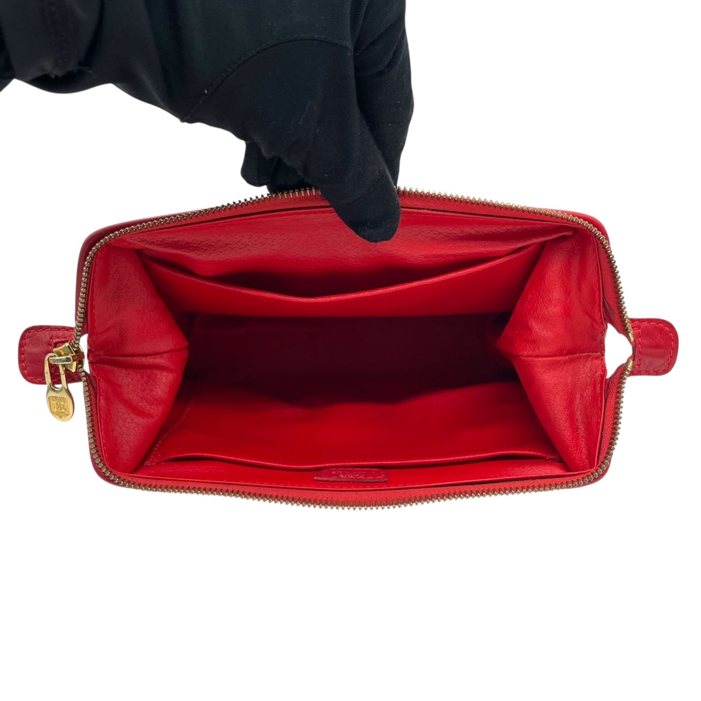 美品 CELINE セリーヌ オールドセリーヌ ポーチ メイクポーチ 化粧ポーチ クラッチバッグ 赤 レッド レザー ゴールド金具 ロゴ ヴィンテージ レディース ヴィンテージ K6