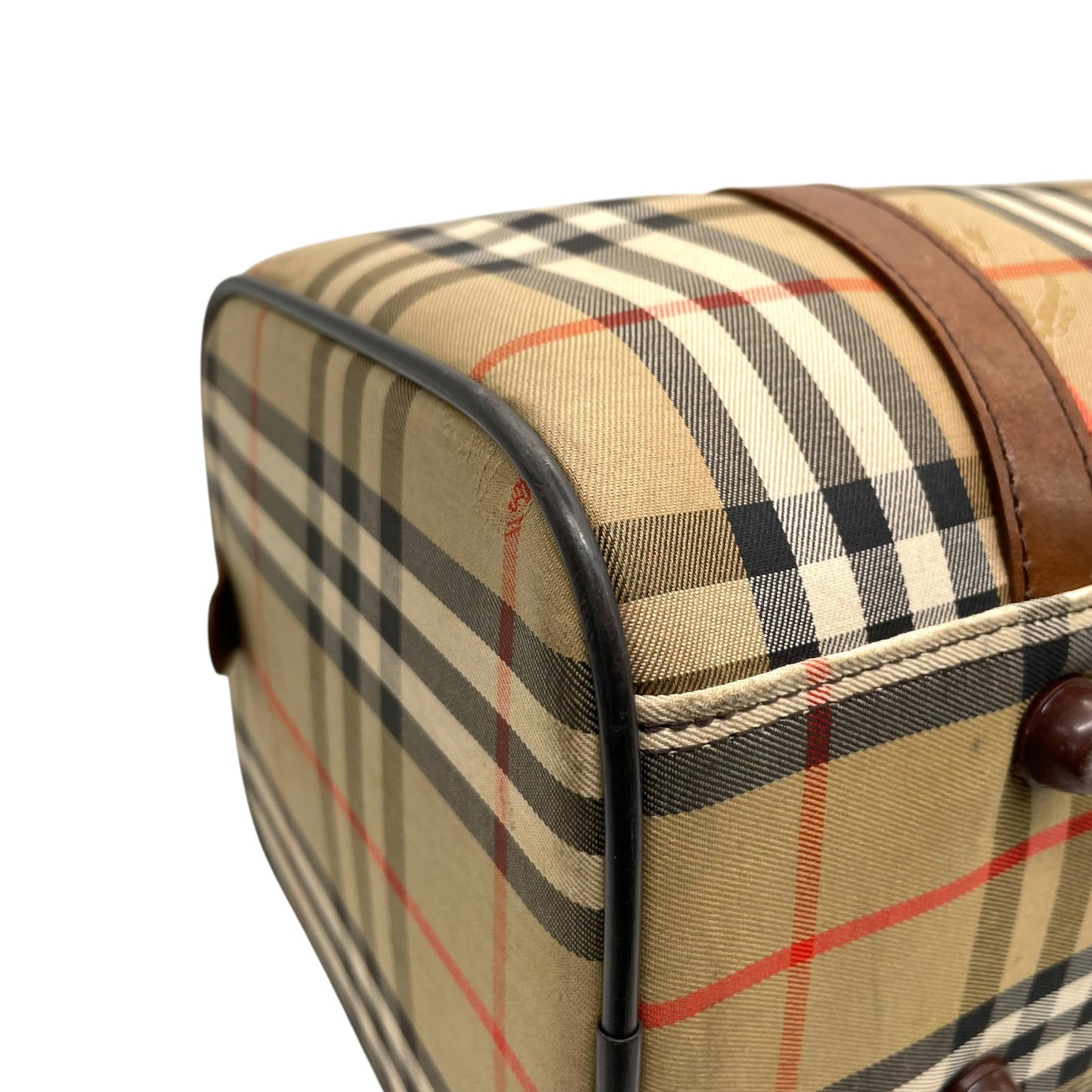 美品 BURBERRY バーバリー ボストンバッグ ノバチェック ホースロゴ シャドーホース ブラウン ベージュ キャンバス レザー ゴールド金具 メンズ レディース C