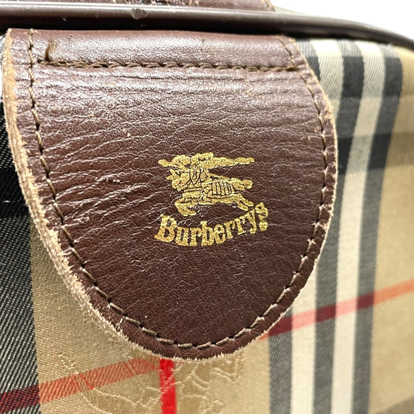 BURBERRY バーバリー ボストンバッグ ノバチェック シャドーホース ベージュ ブラウン キャンバス レザー ゴールド金具 チェック柄 ホースロゴ メンズ レディース ヴィンテージ D