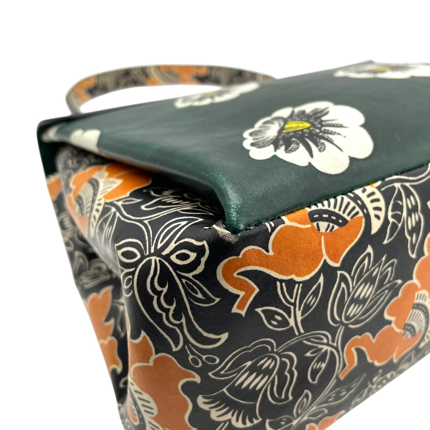 希少 美品 VALENTINO GARAVANI ヴァレンティノ・ガラヴァーニ ハンドバッグ フローラルプリント マイム シングルハンドル グリーン系 マルチカラー レザー シルバー金具 レディース D