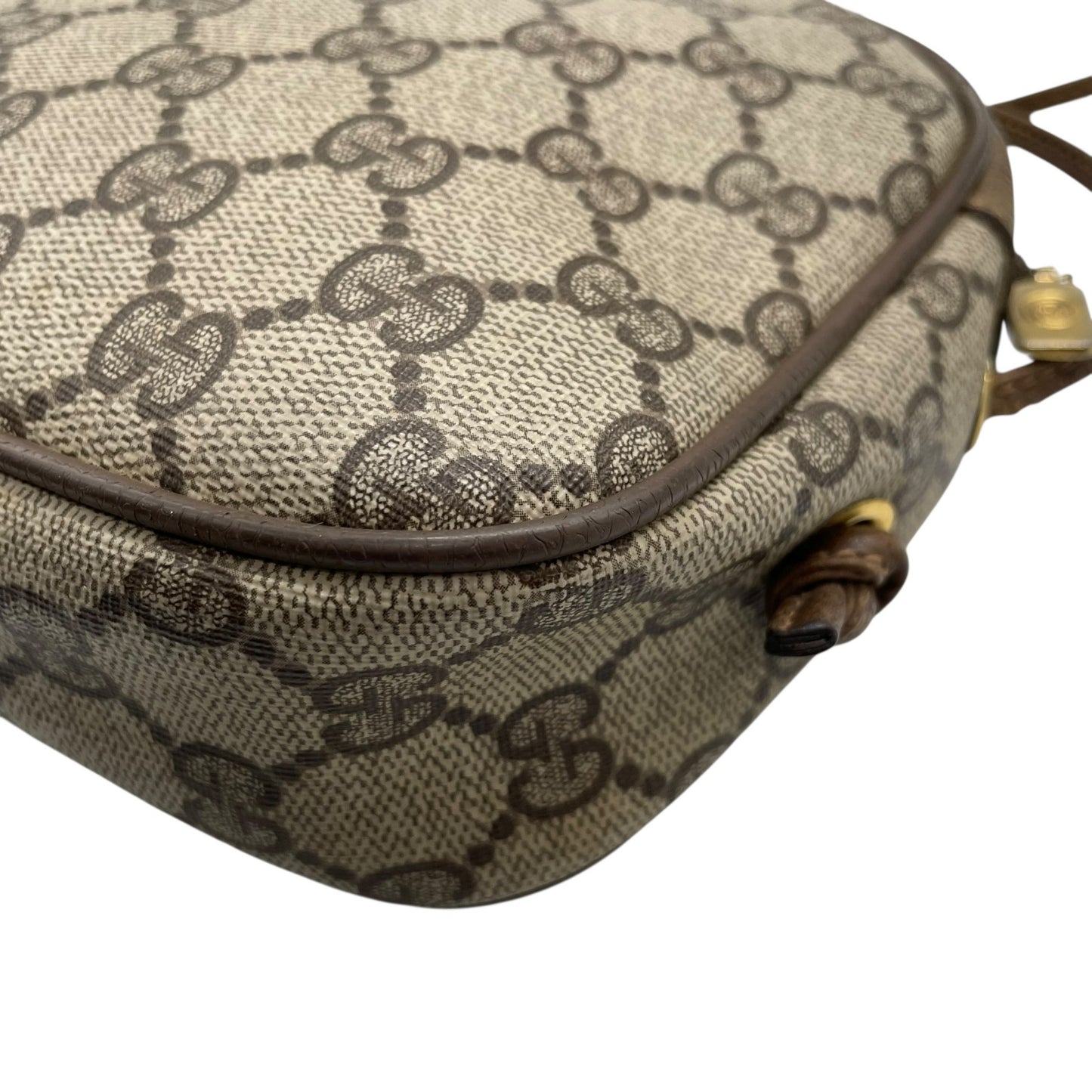 GUCCI グッチ GGスプリーム ショルダーバッグ 茶 ブラウン PVC レザー ゴールド金具 クロスボディ 斜め掛け可 オールドグッチ ヴィンテージ GG柄 レディース Z3