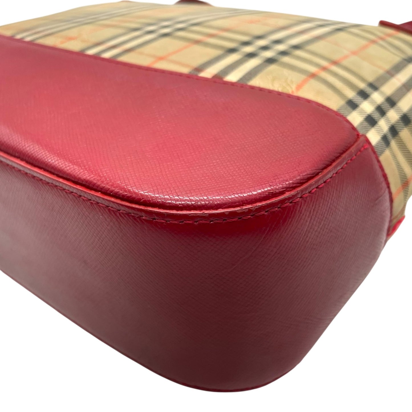 バーバリーズ Burberrys ヴィンテージ トートバッグ ハンドバッグ ノバチェック 赤 レッド レザーロングハンドル D4