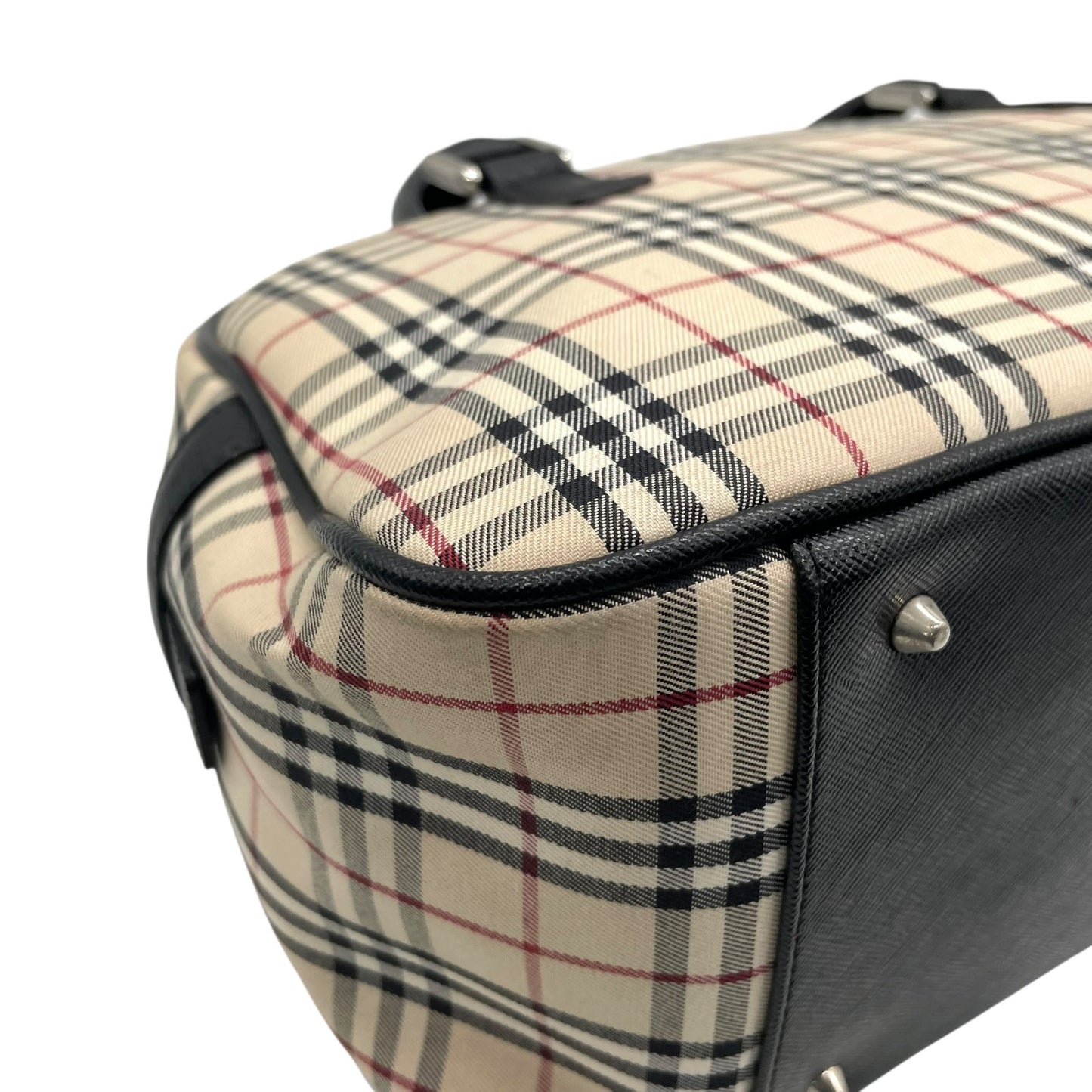 極美品 バーバリー Burberry ヴィンテージ ボストンバッグ ノバチェック 黒 ブラックレザー ハンドバッグ C