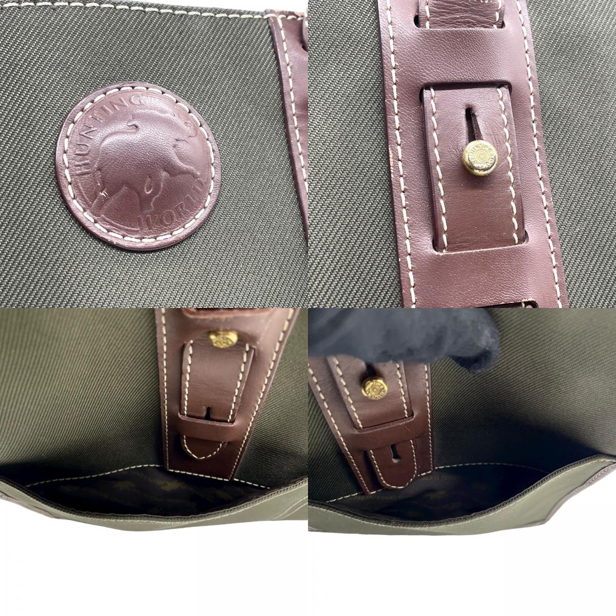 ハンティングワールド HUNTING WORLD トートバッグ ビジネスバッグ キャンバス×レザー グリーン×ブラウン 緑 茶色 メンズ S14