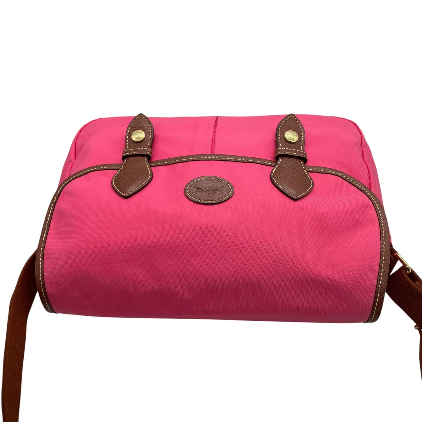 ロンシャン LONGCHAMP ナイロン ショルダーバッグ ピンク ブラウン 茶色 レザー ツインポケット メッセンジャーバッグ ゴールド金具 レディース U2