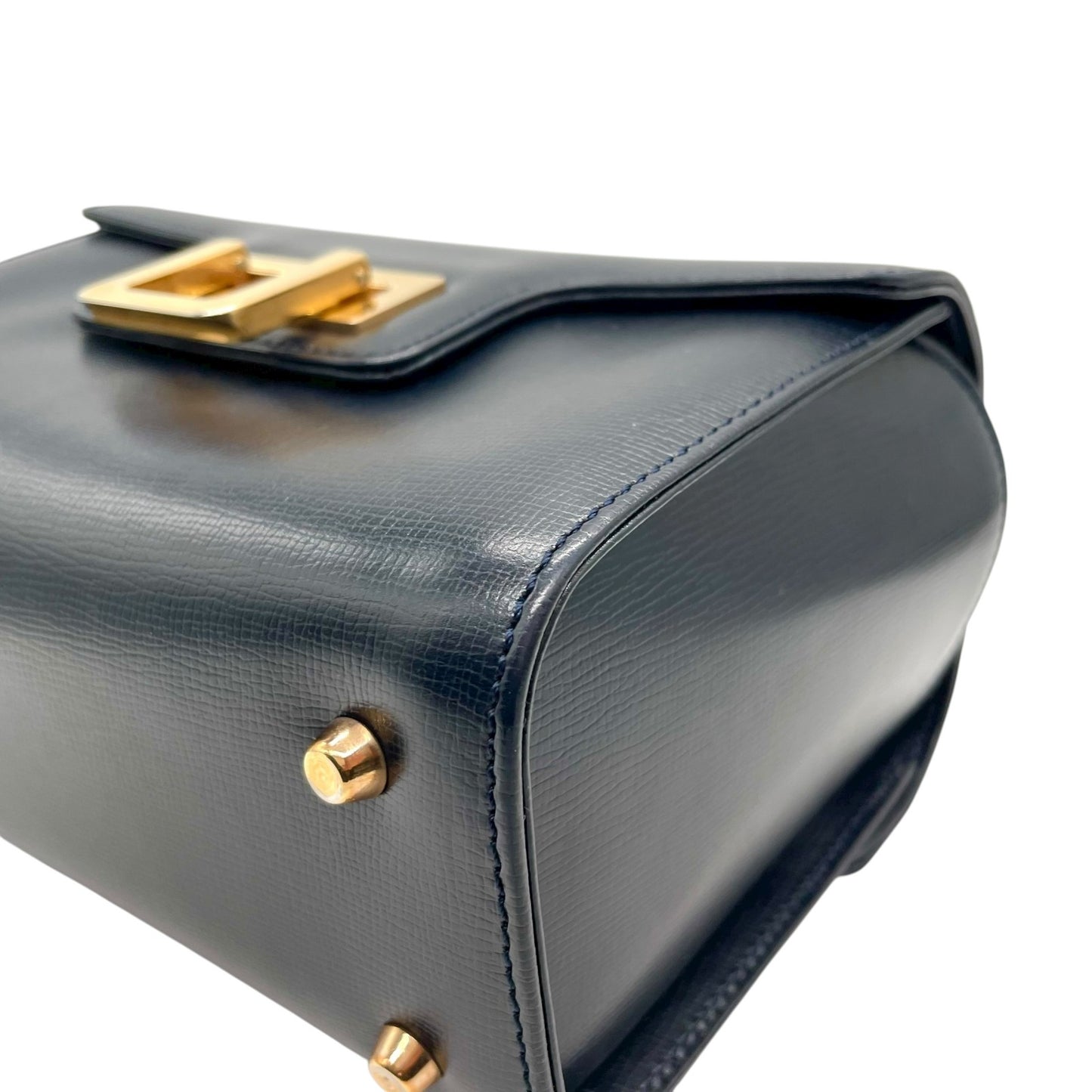 未使用級 極 美品 ヴァレクストラ Valextra ハンドバッグ ミニ レザー ネイビー 紺 金金具 ゴールド金具 イタリア製 上品 B