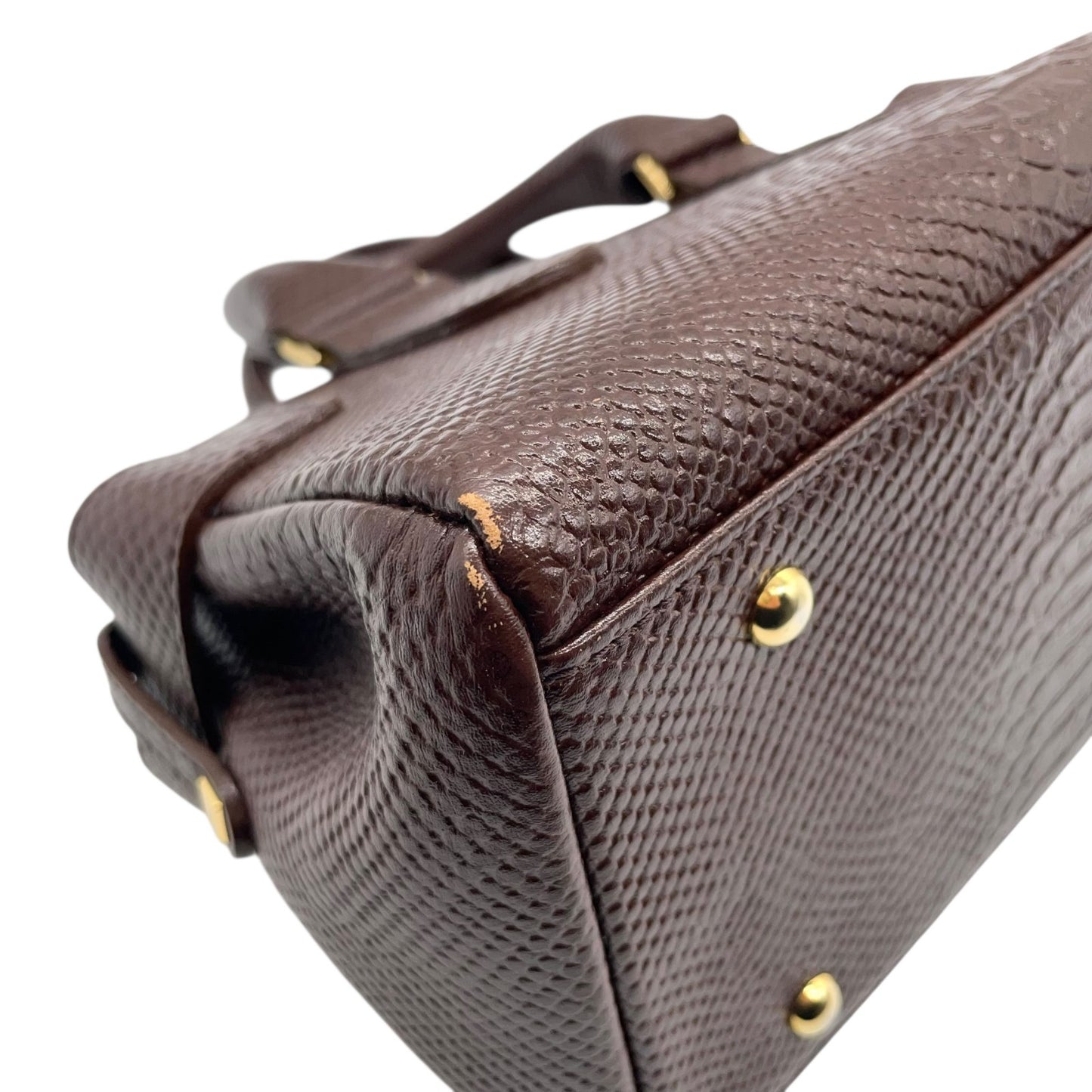 サマンサタバサ Samantha Thavasa 型押し レザー ハンドバッグ ブラウン 茶色 金金具 ゴールド金具 S51