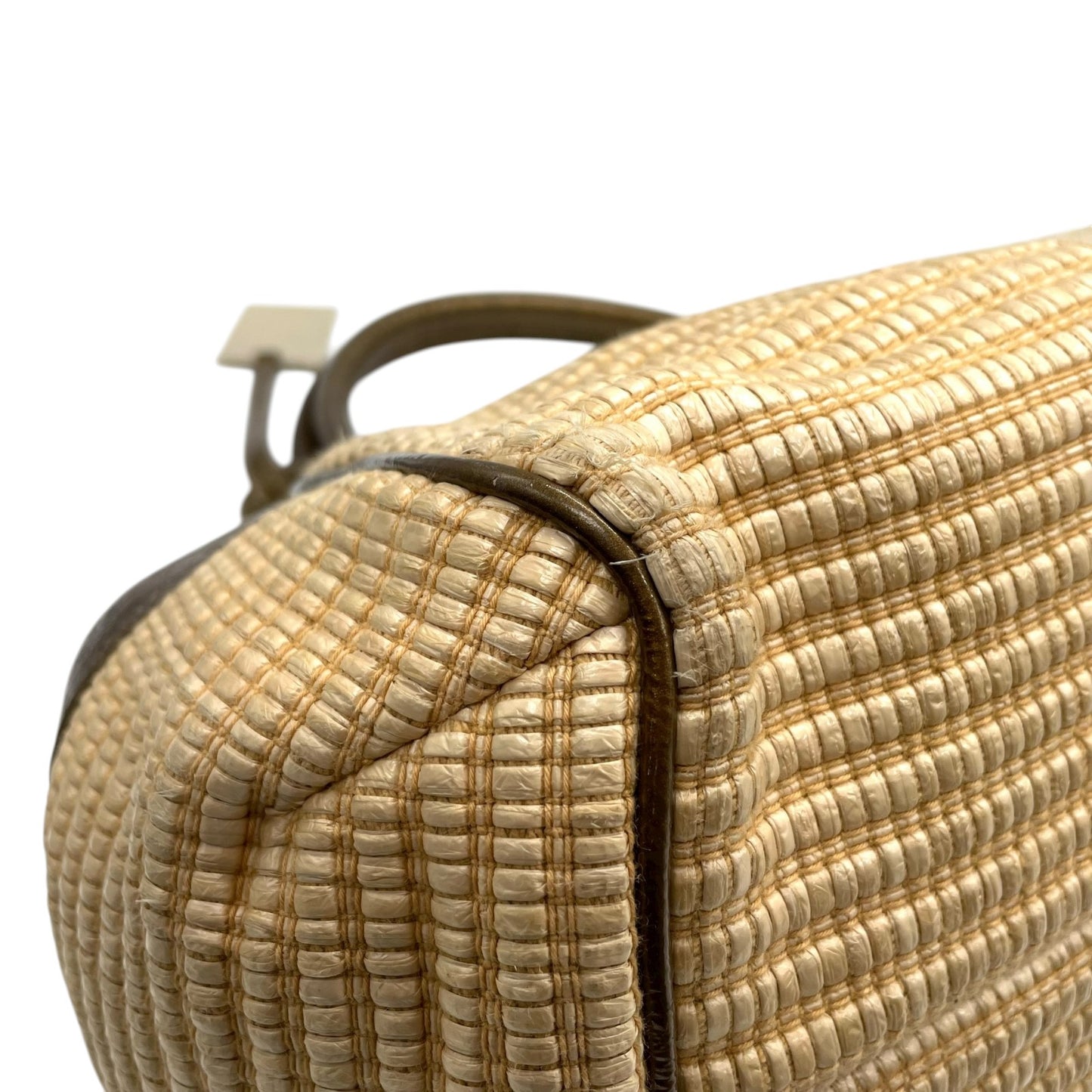 フルラ FURLA ラフィア レザー ハンドバッグ トート カーキ ベージュ ナチュラル 高級感 かごバッグ C2