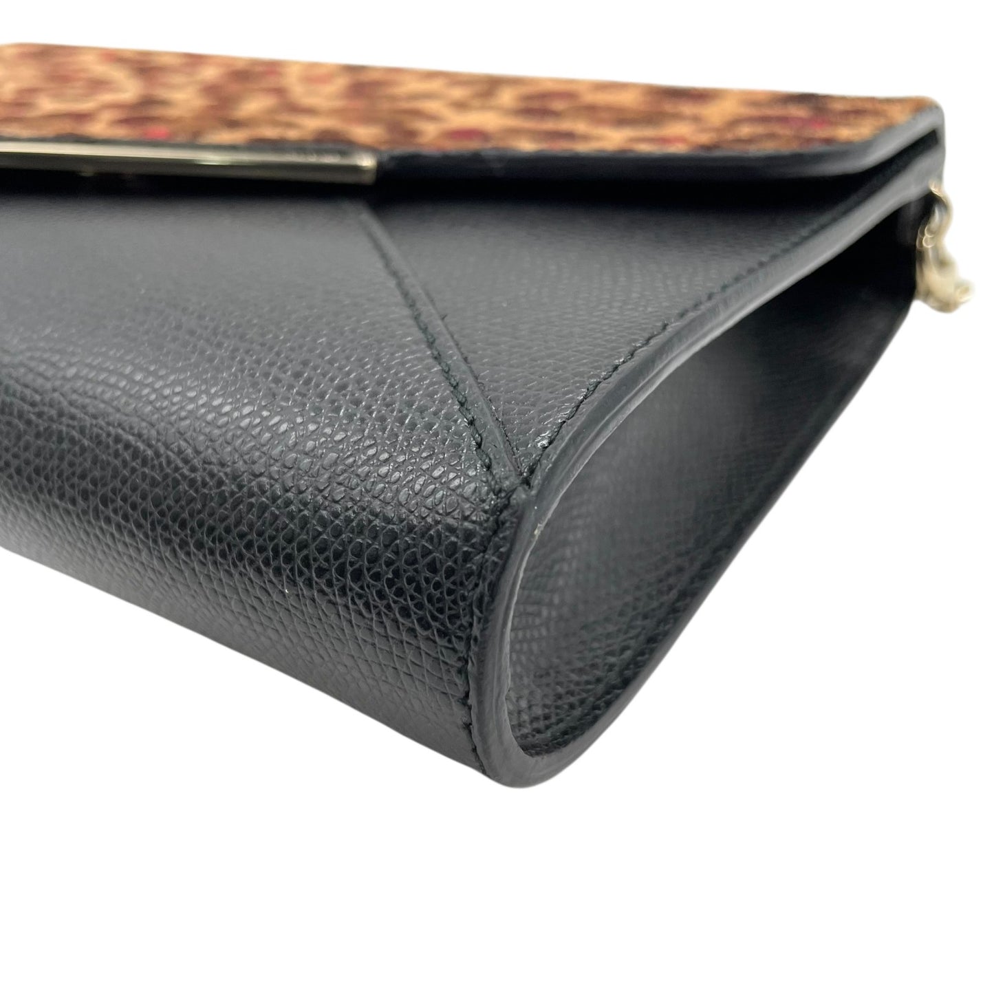 美品 フルラ FURLA チェーンショルダーバッグ チェーンショルダー クラッチバッグ 2WAY レオパード柄 黒 ブラック レザー 型押し 金金具 ゴールド金具 上品 クラッチ S52