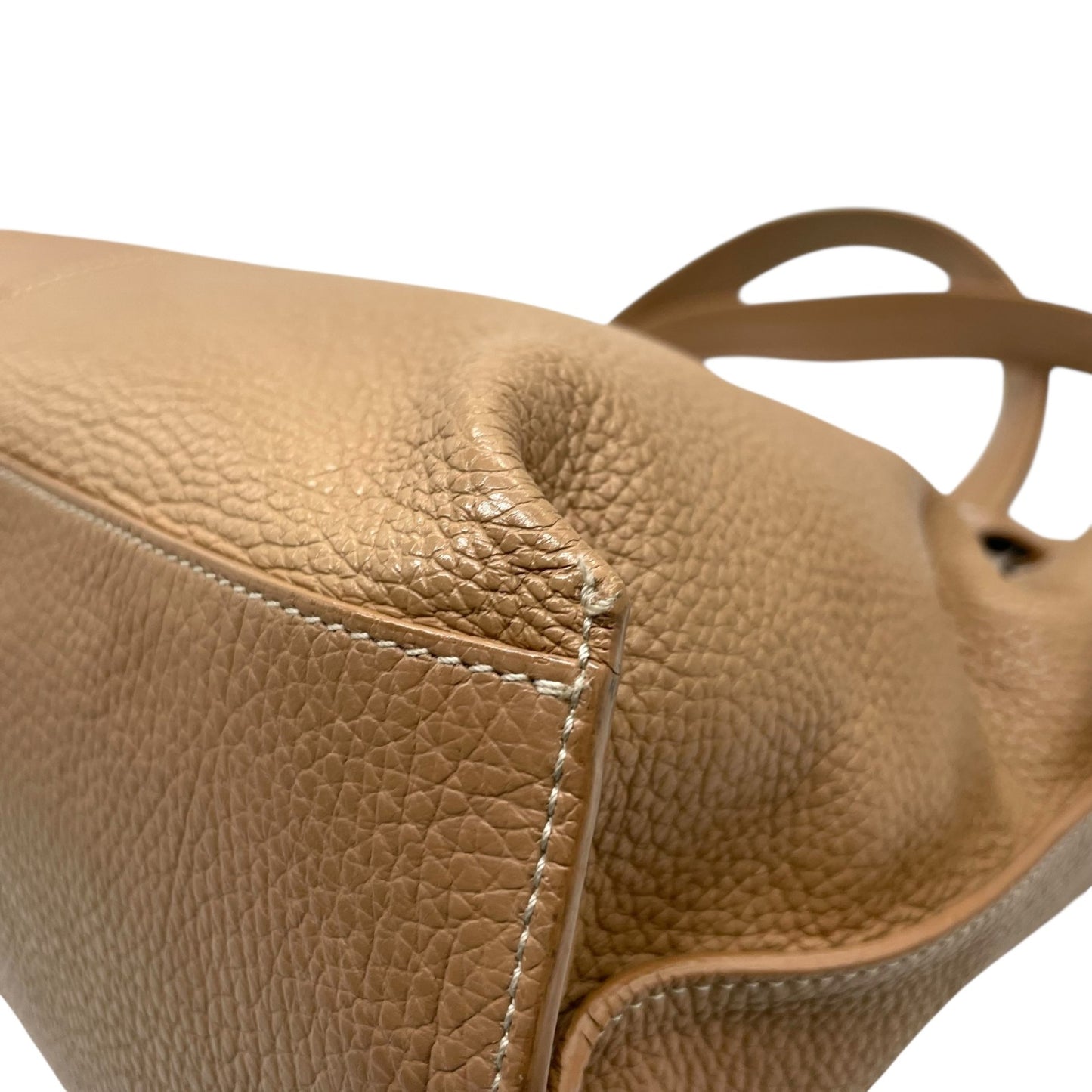 美品 コーチ COACH トートバッグ レザー ベージュ シルバー金具 メタルリング 肩掛け A4収納可 S52