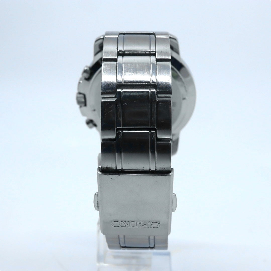 極美品 SEIKO セイコー 腕時計 クロノグラフ 7T92-0BF0 メンズ クオーツ 100M防水 ブラックダイヤル シルバー デイト タキメーター スポーツ ビジネス カジュアル 日本製ムーブメント クリーニング済み G4