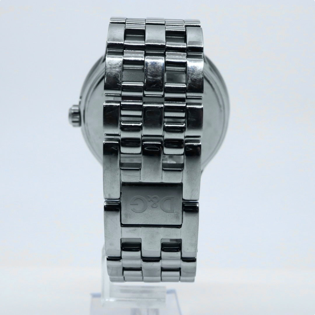 【電池交換済】D&G ドルチェ＆ガッバーナ 腕時計 ラインストーン D&Gロゴ メンズ レディース ユニセックス クオーツ アナログ シルバー ブレスレットウォッチ ドレスウォッチ ゴージャス エレガント ラグジュアリー クリーニング済み G2