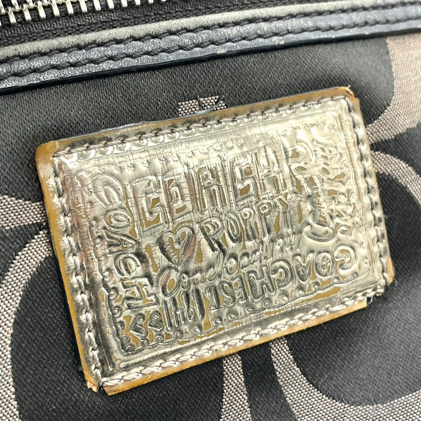 コーチ COACH 2WAY ハンドバッグ ショルダーバッグ ポピー シグネチャー 黒 ブラック キャンバス シルバー金具 手提げ 肩掛け可 斜め掛け可 ロゴ レディース U5