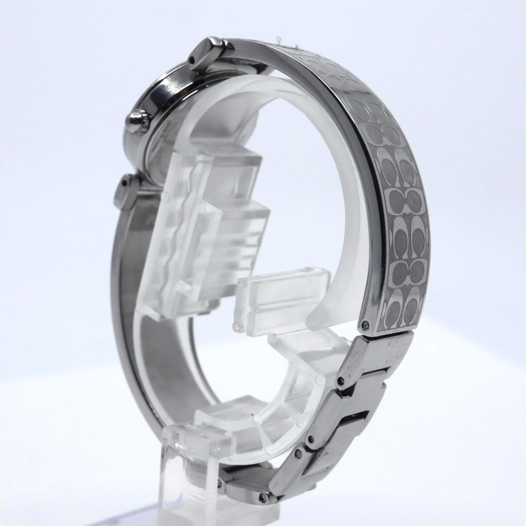 美品 電池交換済 コーチ COACH 腕時計 CA.66.7.95.1489S レディースウォッチ クォーツ ラインストーンベゼル シルバー ホワイト文字盤 シグネチャー柄ブレスレット アナログ エレガント クラシック ドレスウォッチ 稼働品 G3