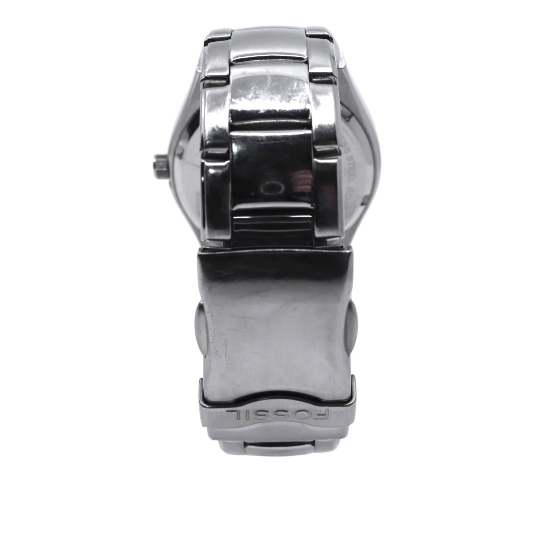 美品 電池交換済 クリーニング済 フォッシル FOSSIL 腕時計 BG-1055 メンズウォッチ クォーツ 漢数字インデックス シルバー ブラック ステンレススチール アナログ ユニークデザイン カジュアル 稼働品 G3