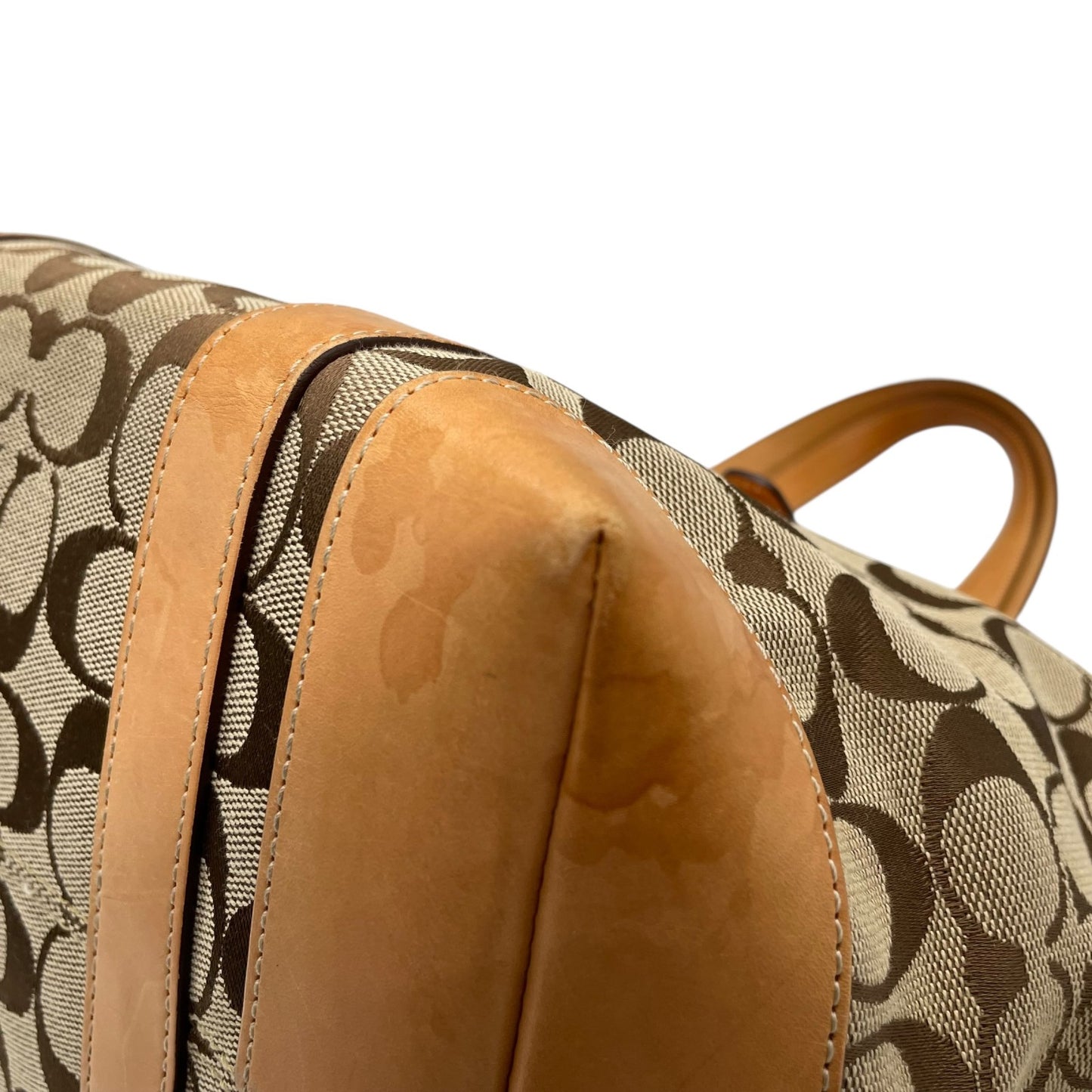 COACH コーチ シグネチャー キャンバス トートバッグ レザー 茶 ブラウン ベージュ シルバー金具 肩掛け可 ファスナー開閉 レディース S11