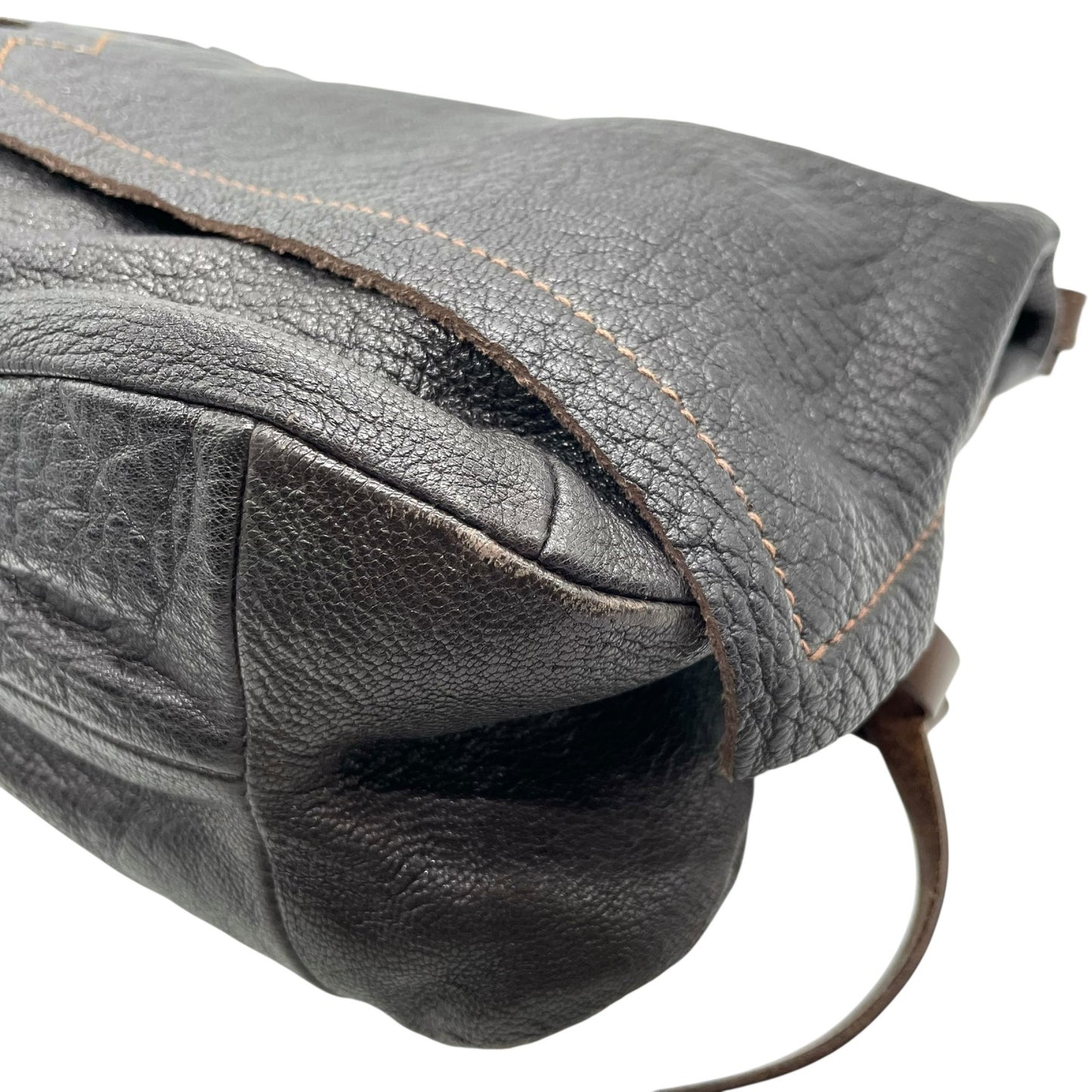 美品 genten ゲンテン ハンドバッグ 茶 ブラウン レザー ゴールド金具 ジグザグステッチ 横長 Y2K デザイン 手提げ コンパクト レディース バッグ U12