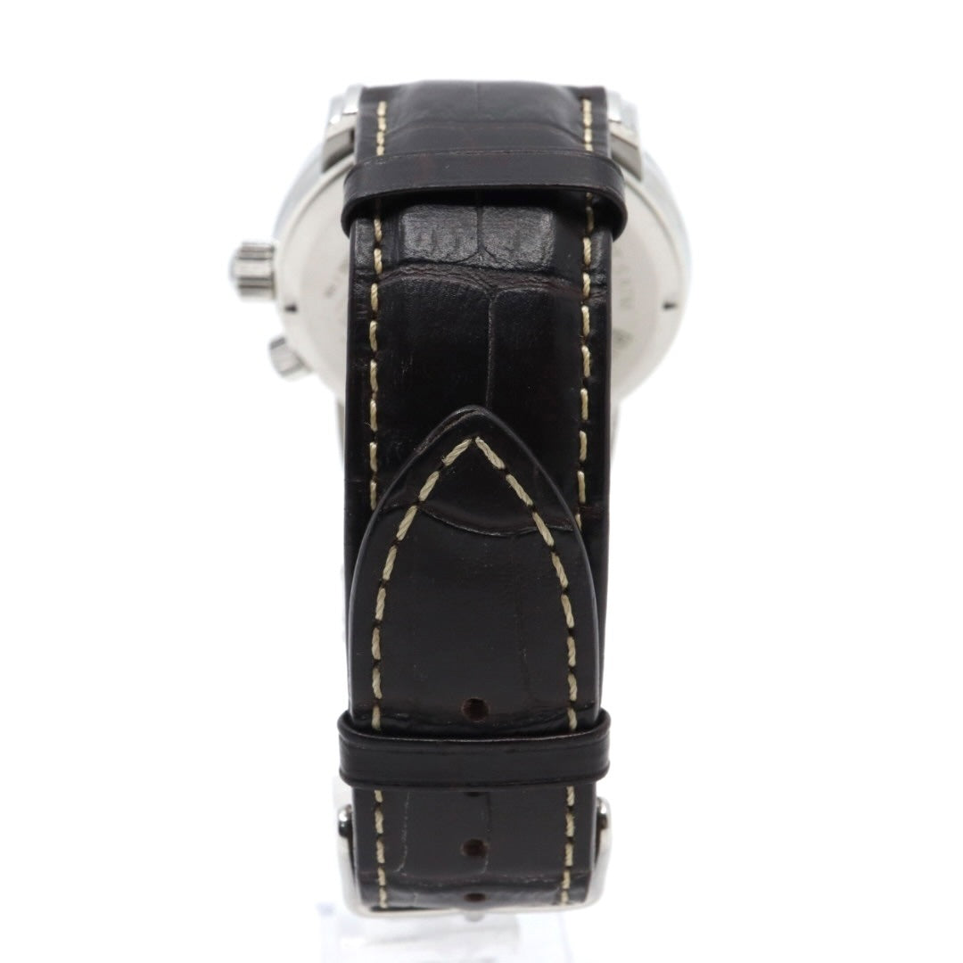 【極美品/電池交換済】 ZEPPELIN ツェッペリン 100周年記念モデル 7640-1 腕時計 メンズ クロノグラフ ビッグデイト アイボリー文字盤 ブラウンレザー ドイツ製 パイロットウォッチ クラシック エレガント アナログ クォーツ 稼働品 G2