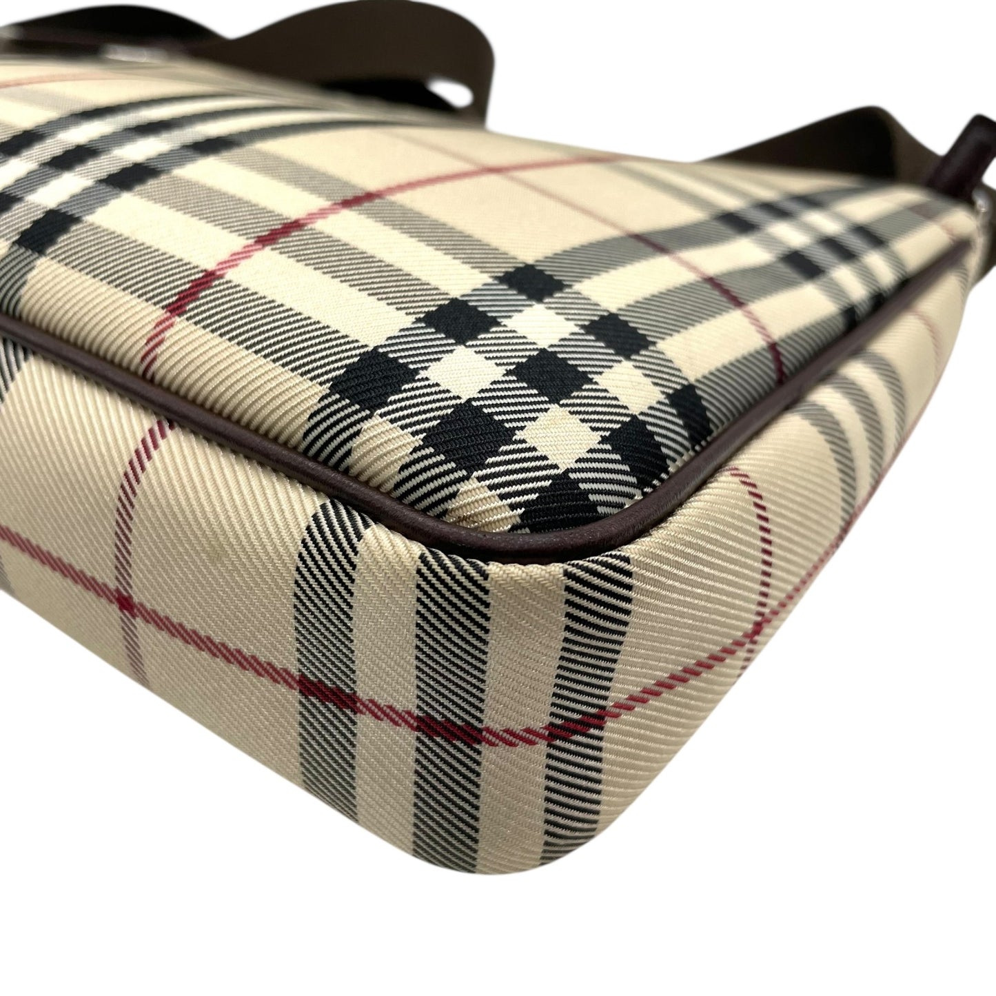 美品 バーバリー BURBERRY ショルダーバッグ ノバチェック ベージュ 茶色 ブラウン キャンバス レザー K3