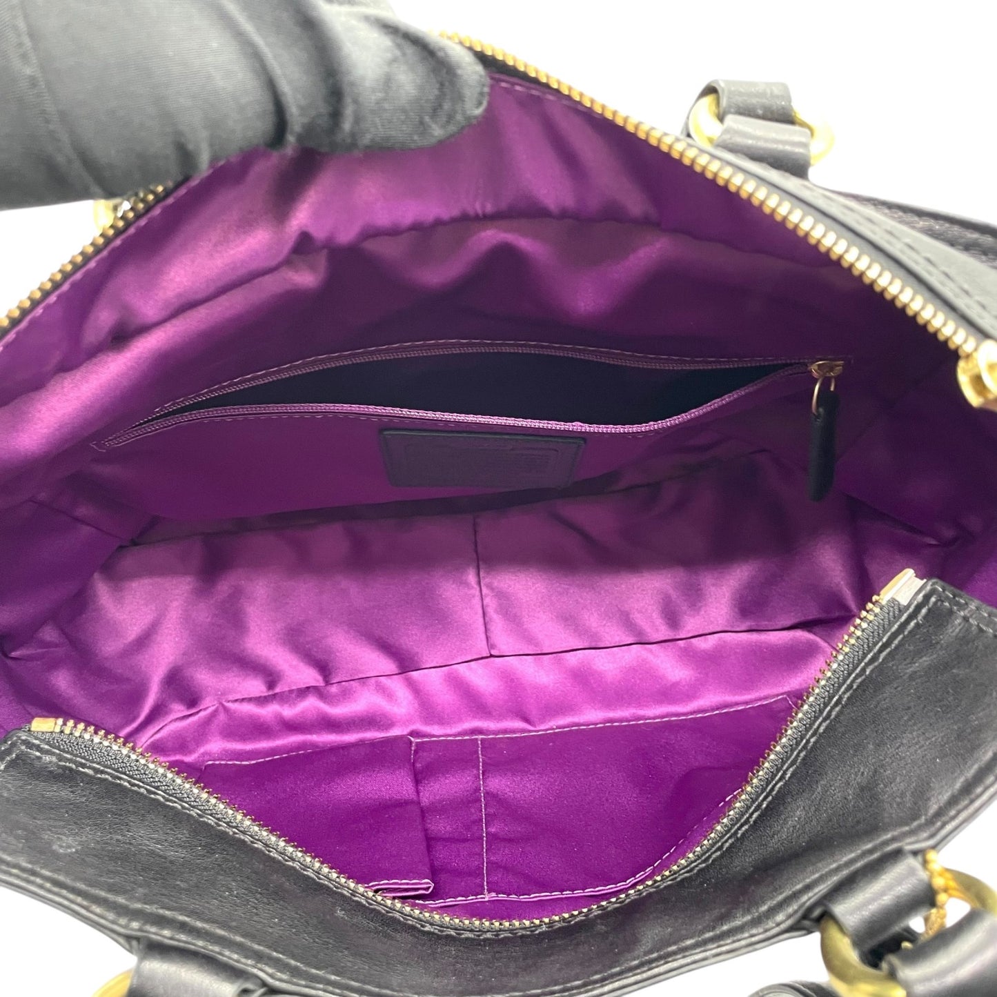 コーチ COACH ハンドバッグ ミニトート F15235 イーストウエスト ブラック レザー ゴールド金具 スタッズ ロゴチャーム付き レディース U17