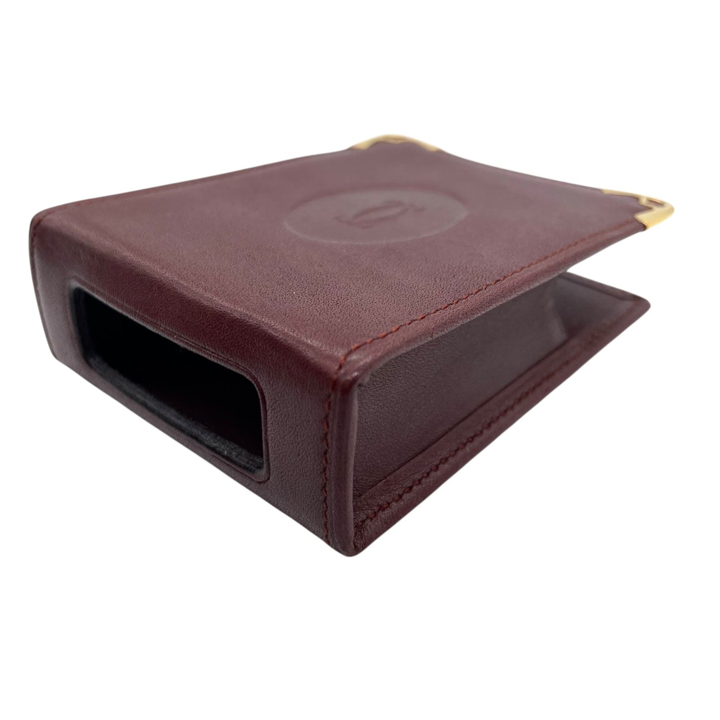 カルティエ Cartier マストライン レザー シガレットケース 小物入れ ワインレッド ボルドー ゴールド金具 金金具 ロゴ刻印 ヴィンテージ メンズ レディース W4