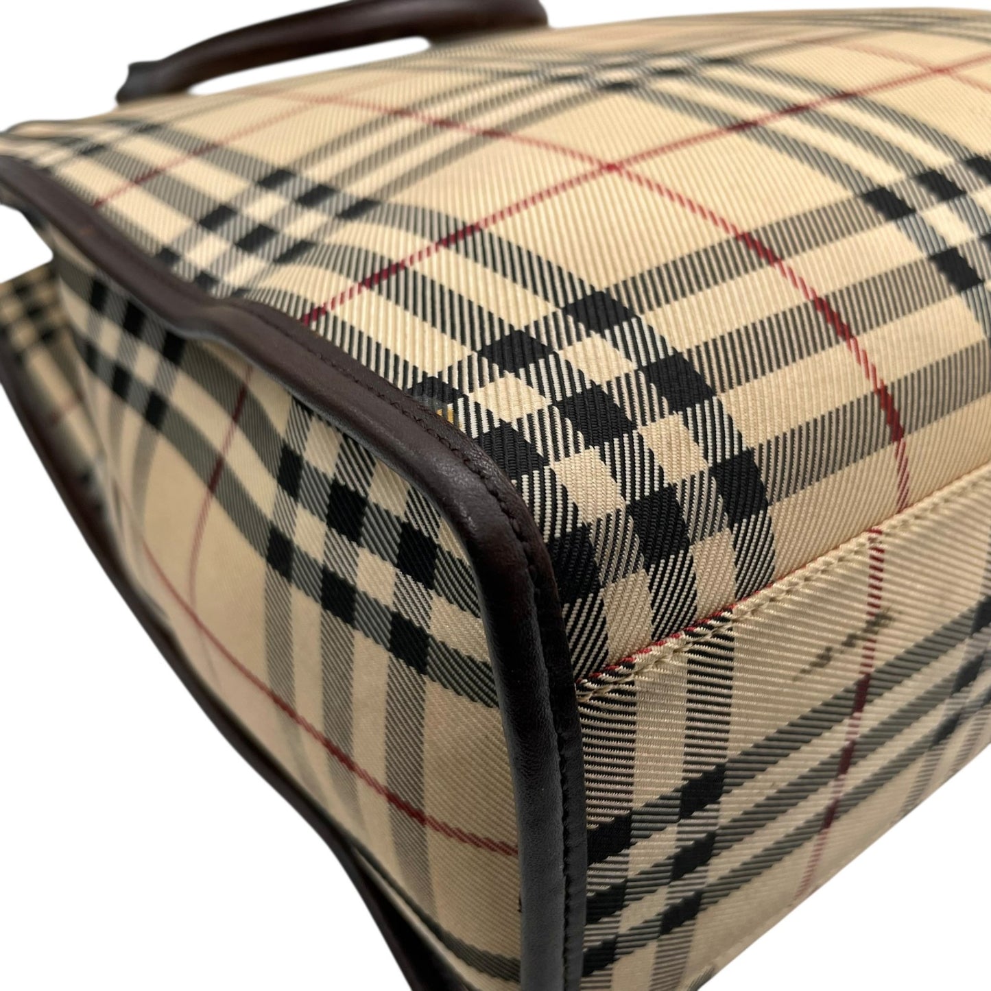 バーバリー BURBERRY ノバチェック ハンドバッグ トートバッグ スクエアトート ベージュ ブラウン 茶 チェック柄 キャンバス レザー シルバー金具 ロゴ レディース メンズ K7