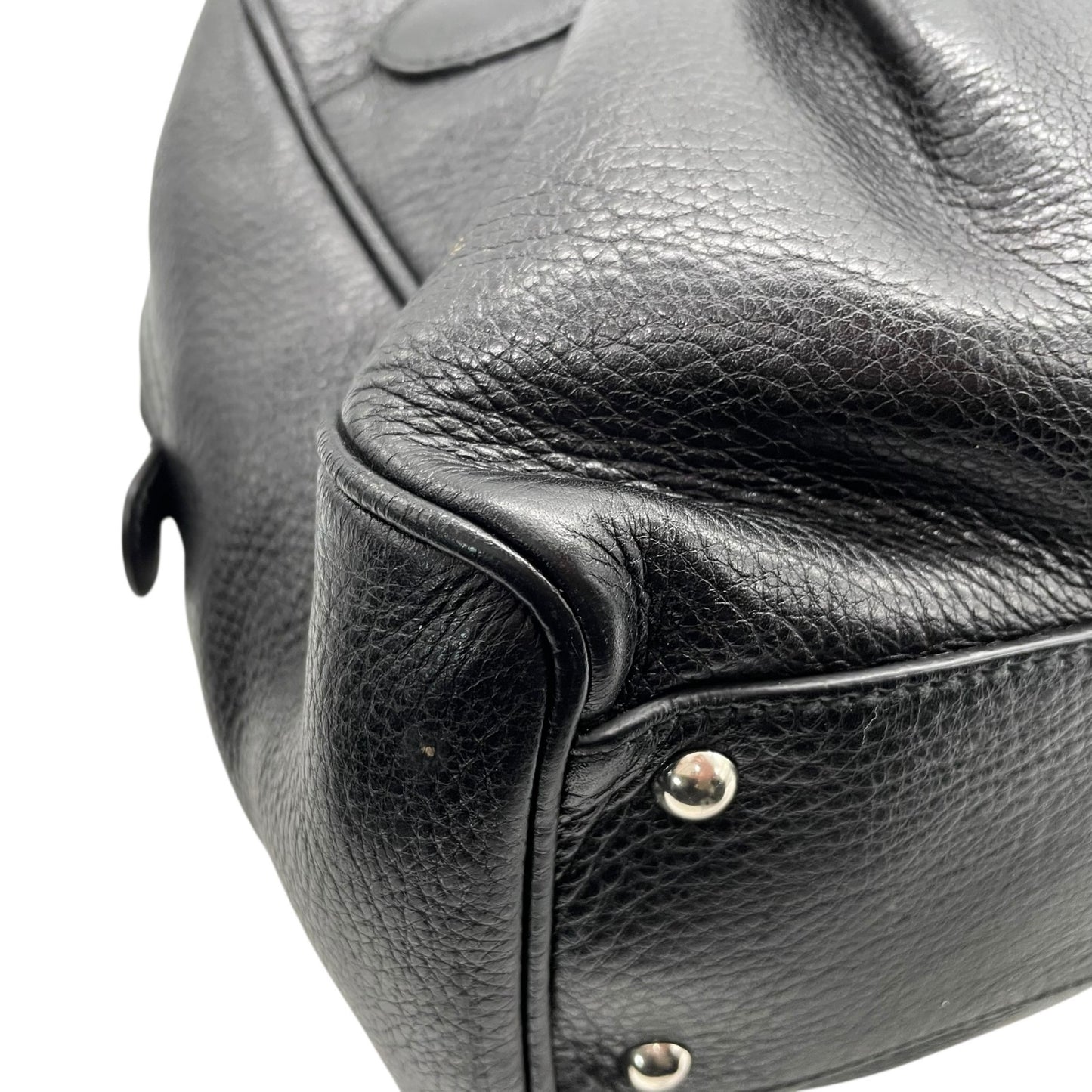 美品 サルヴァトーレ フェラガモ Salvatore Ferragamo ガンチーニ ハンドバッグ ミニボストン ワンショルダー ブラック 黒 NERO レザー シルバー金具 ロゴ 肩掛け可 レディース A