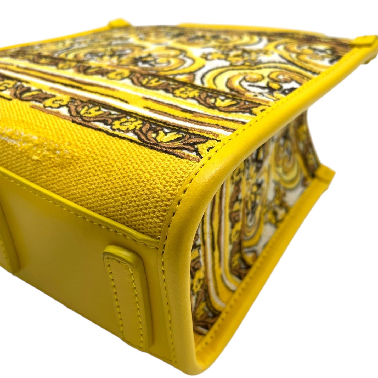 ドルチェ＆ガッバーナ DOLCE&GABBANA ドルガバ マヨリカ DG DAYLY ミニショッピングバッグ 2WAY ハンドバッグ ショルダーバッグ イエロー キャンバス×レザー ゴールド金具 刺繍ロゴ 斜め掛け可 レディース B