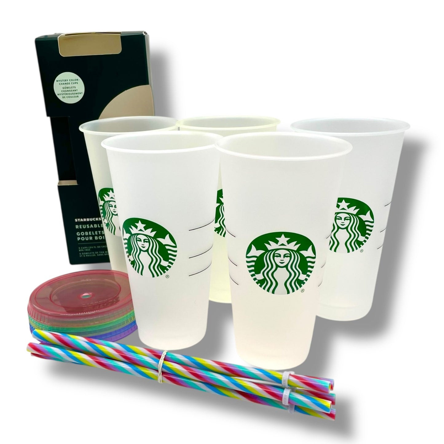 【海外限定】STARBUCKS スターバックス ミステリーカラーチェンジカップ リユーザブルカップ コールド専用 カップ グラス コップ パーティー 5点セット P