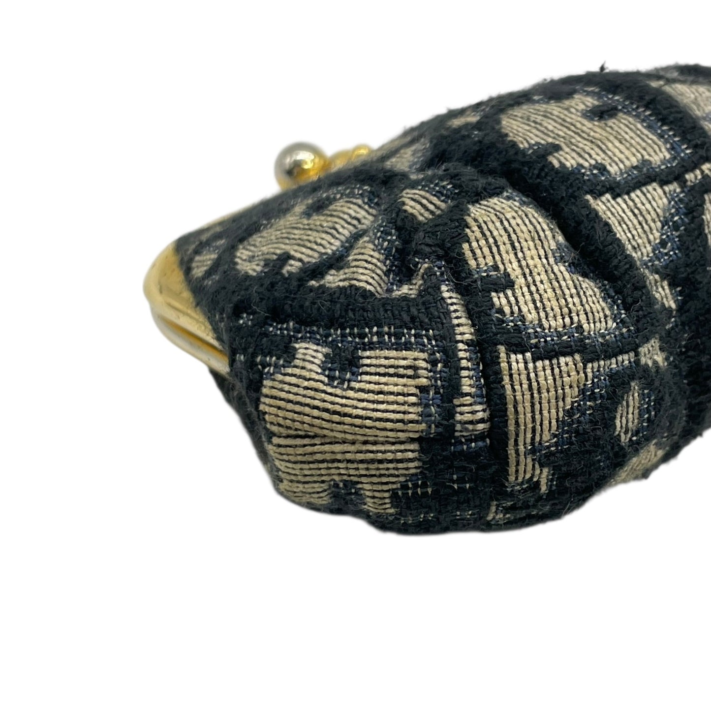 クリスチャン ディオール Christian Dior トロッター がま口 コインケース ネイビー ゴールド金具 金 ジャガード ヴィンテージ M3