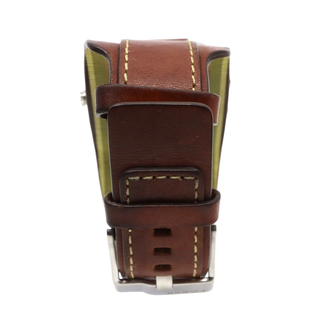 【美品/稼働品】フォッシル 腕時計 JR-9633 アナデジ ウッド調文字盤 カフレザー ワイドベルト ブラウン シルバー メンズ クオーツ ヴィンテージ レトロ 個性的 デザインウォッチ ストリート カジュアル G9