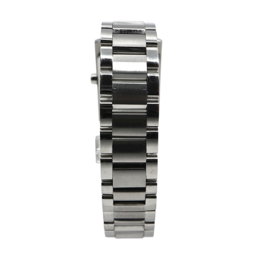 【美品】コーチ COACH 腕時計 レディース レクタンギュラー 0243 スクエア シルバー 白文字盤 ステンレス クォーツ 3針 デイト ビジネス フォーマル オフィス 通勤 クラシック 上品 洗練 スイス製 角型 G10