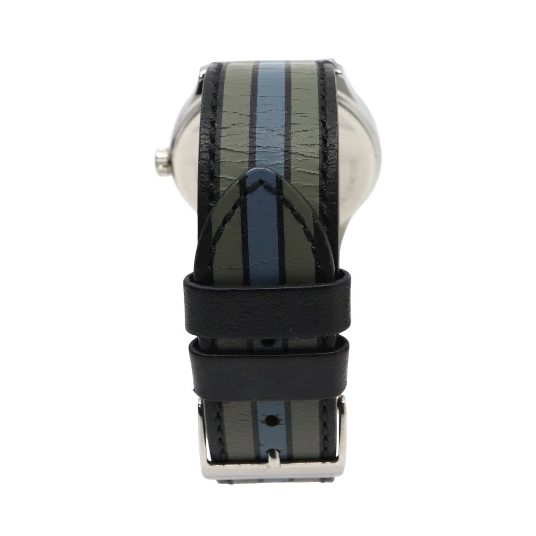 【美品】コーチ COACH 腕時計 メンズ チャールズ Charles ブラック シルバー マルチカラー ストライプ レザー CA.118.2.112.1537 クォーツ アナログ 3針 ビジネス カジュアル シンプル 個性的 希少 ビッグフェイス G11