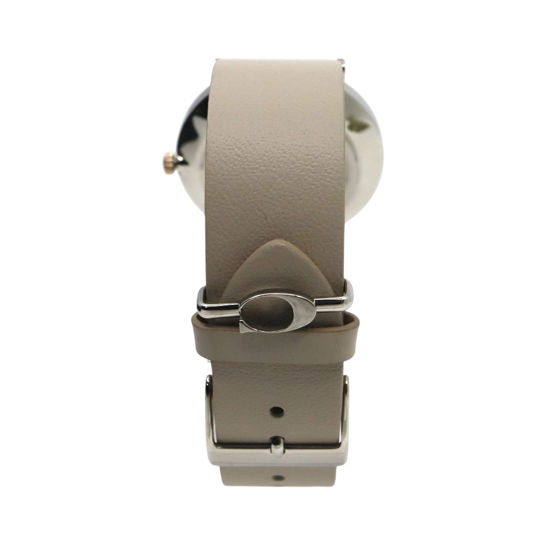 【未使用級】コーチ COACH 腕時計 レディース ペリー Perry シルバー グレージュ レザー CA.120.7.1594 クォーツ アナログ 2針 シンプル オフィス ビジネス 通勤 通学 エレガント 上品 クラシック 大人 馬車ロゴ 美品 G11