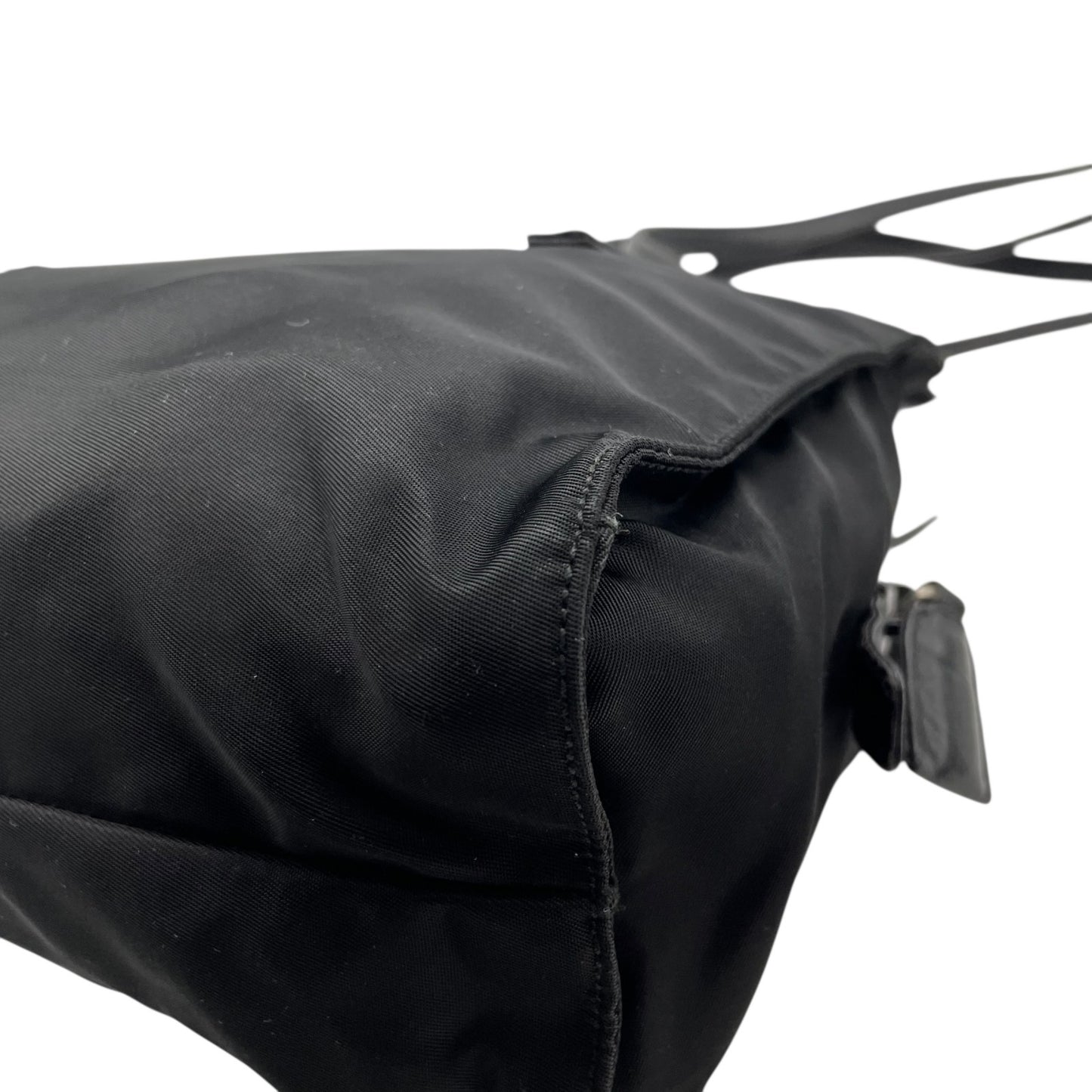 Authentic PRADA Tote Bag Black Nylon Shoulder Bag Triangle Logo Silver Hardware A4 Storage Zipper Women's Tessuto