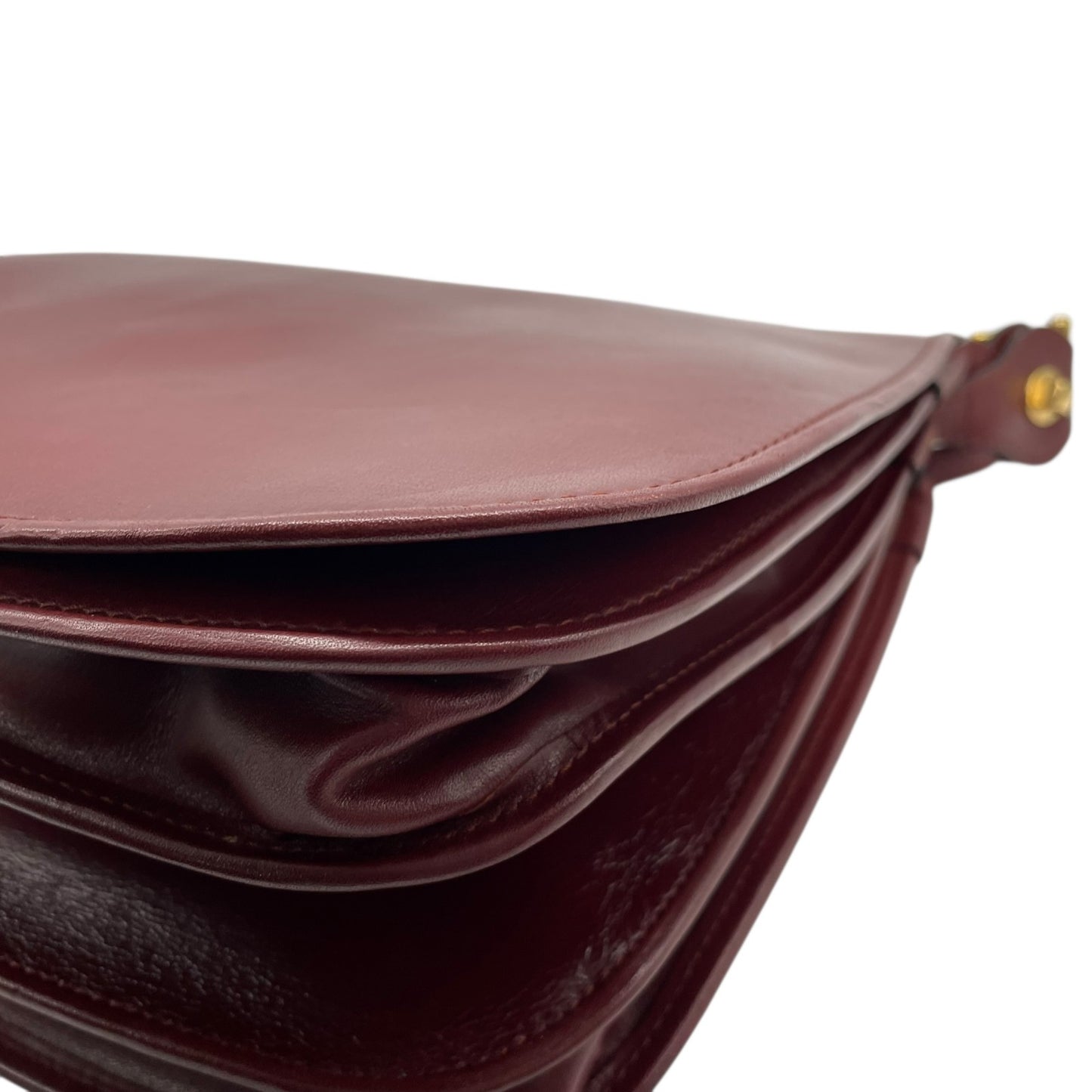 Authentic Cartier Must Line Shoulder Bag Crossbody Burgundy Wine Red Gold Hardware Leather Vintage Women's