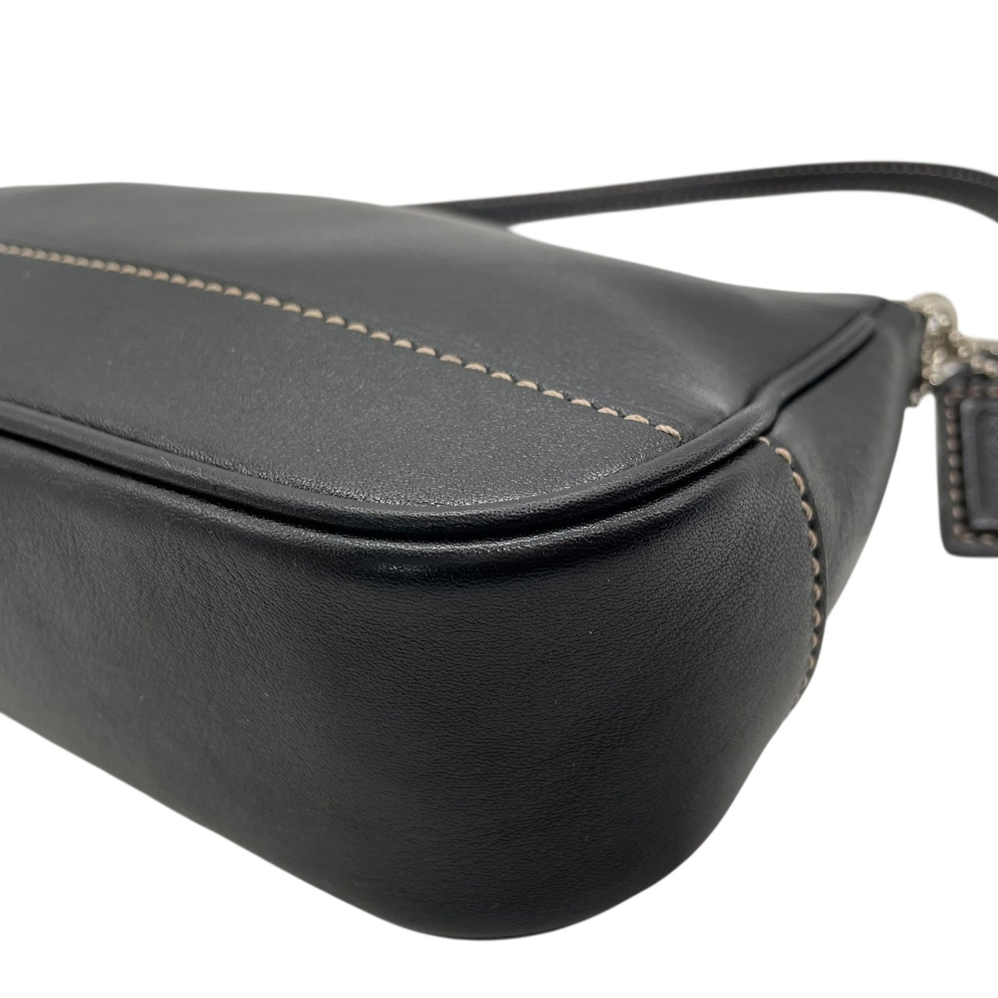 極美品 COACH コーチ アクセサリーポーチ ハンドバッグ ミニバッグ ブラック 黒 オールレザー 本革 7785 レディース ファスナー開閉 シルバー金具 K2