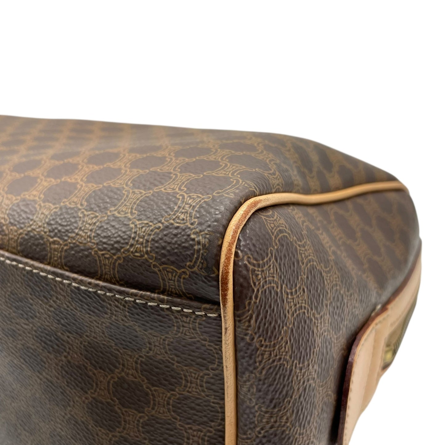 Authentic CELINE Trionf Monogram 2WAY Handbag Mini Boston Bag Shoulder Bag Leather Brown Gold Hardware Zipper Crossbody Women's