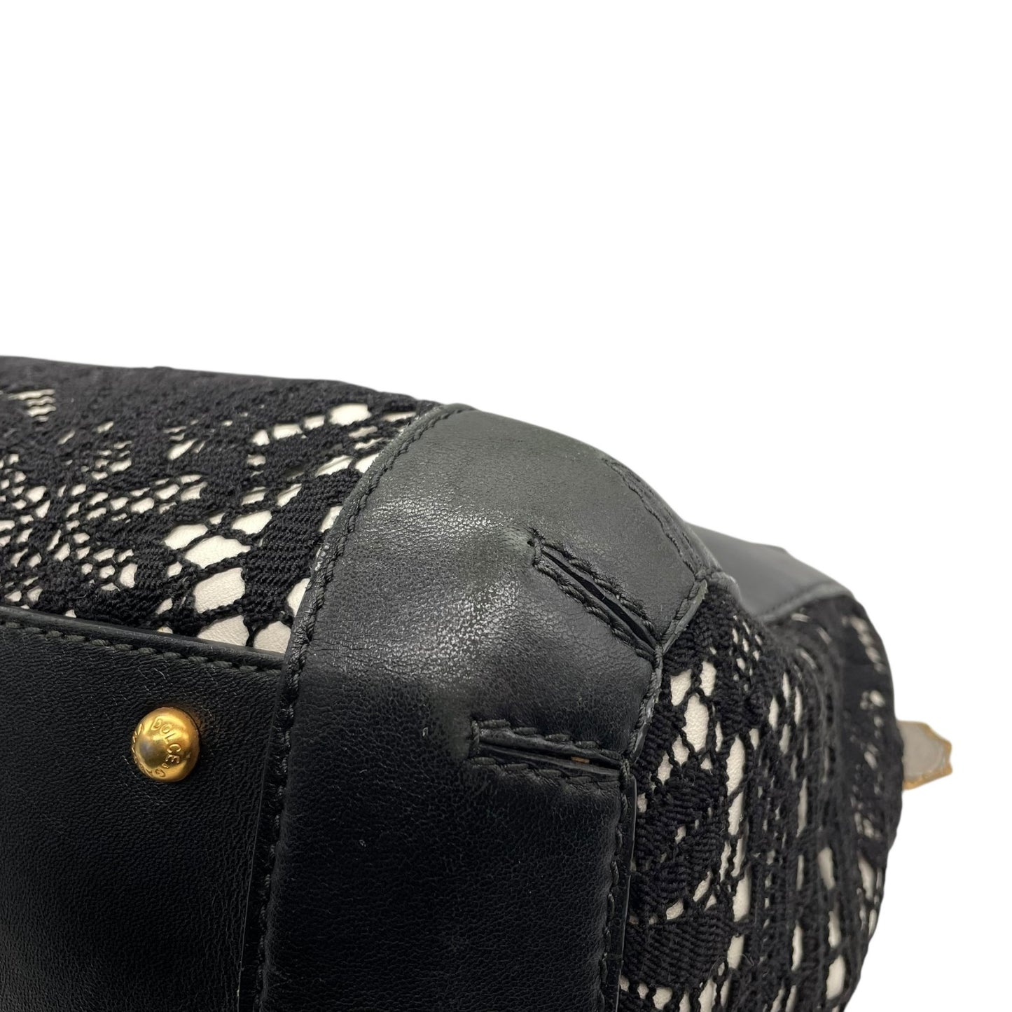Authentic DOLCE&GABBANA Sicily Heritage 2WAY Handbag Tote Shoulder Bag Black White Ivory Lace Leather Gold Hardware Women's