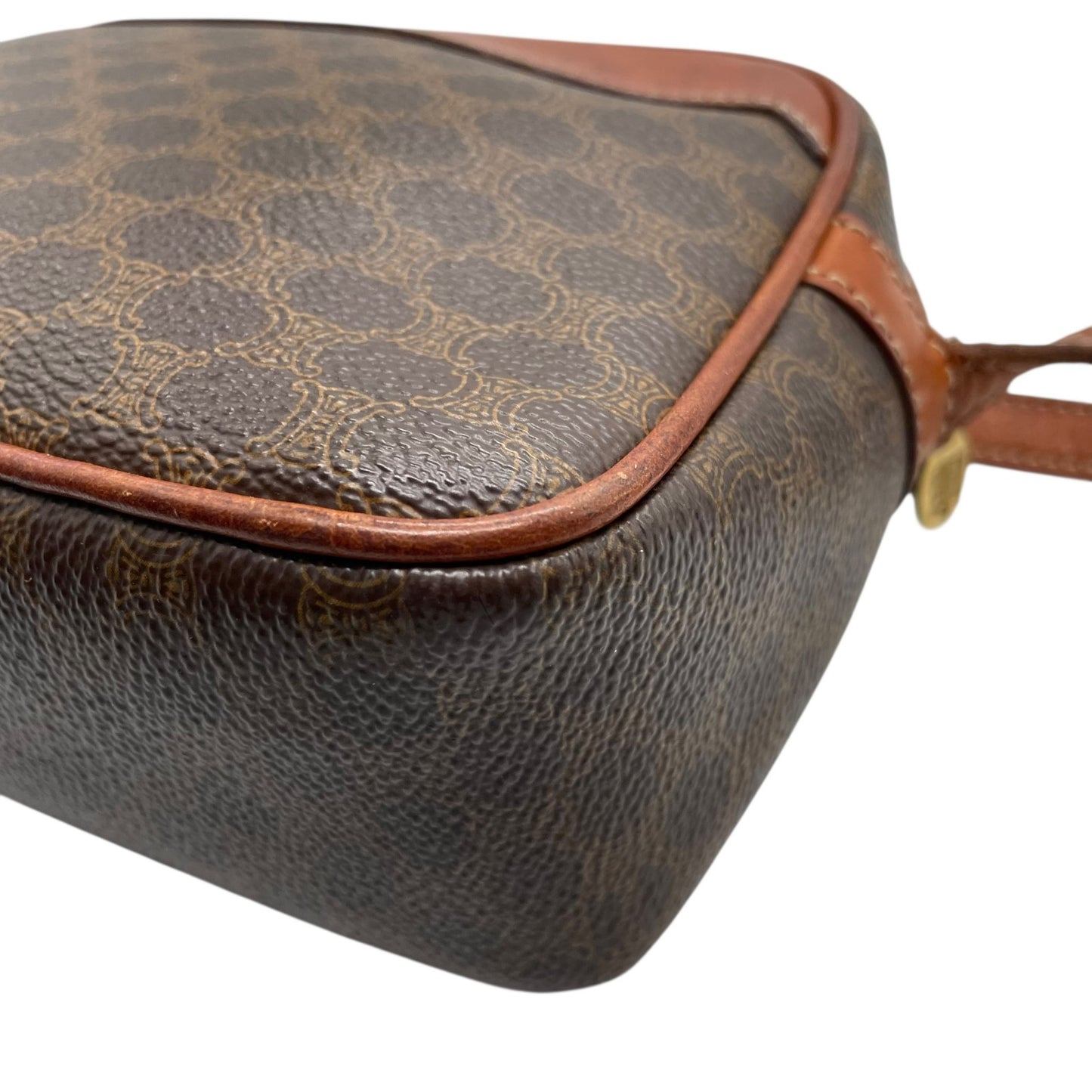 Authentic CELINE Vintage Macadam Shoulder Bag Trionf Camera Bag Brown PVC Leather Gold Hardware Women's Adjustable Strap Crossbody