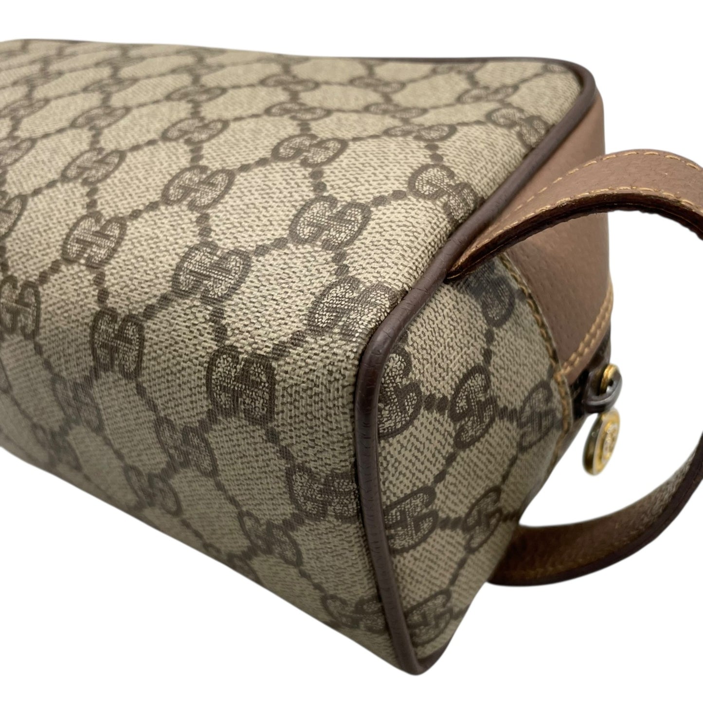 Authentic GUCCI Old GG Supreme Clutch Bag Second Bag Brown Leather PVC Gold Hardware Unisex Vintage