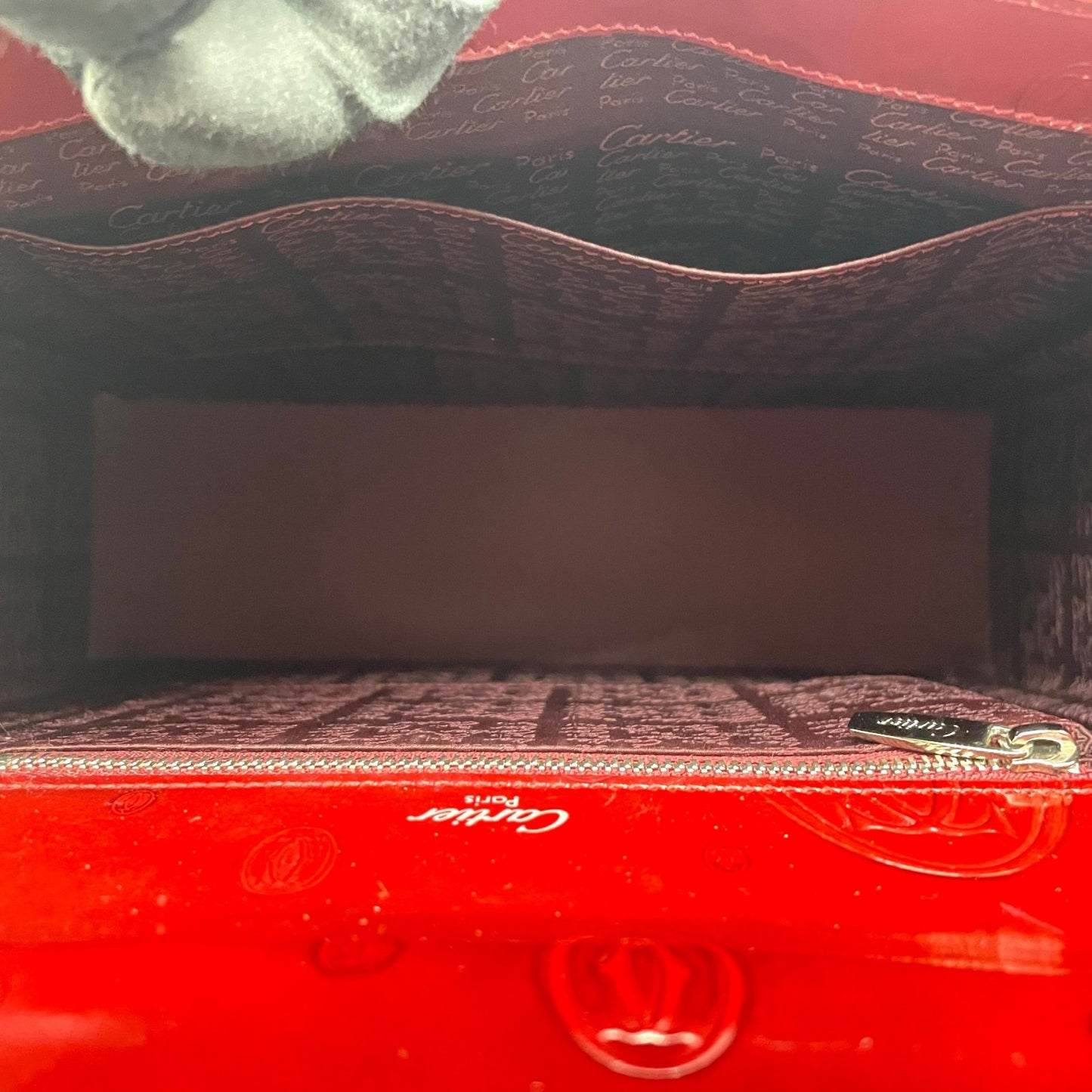 Authentic Cartier Happy Birthday Handbag Patent Leather Bordeaux Red Enamel Women's with Guarantee Card