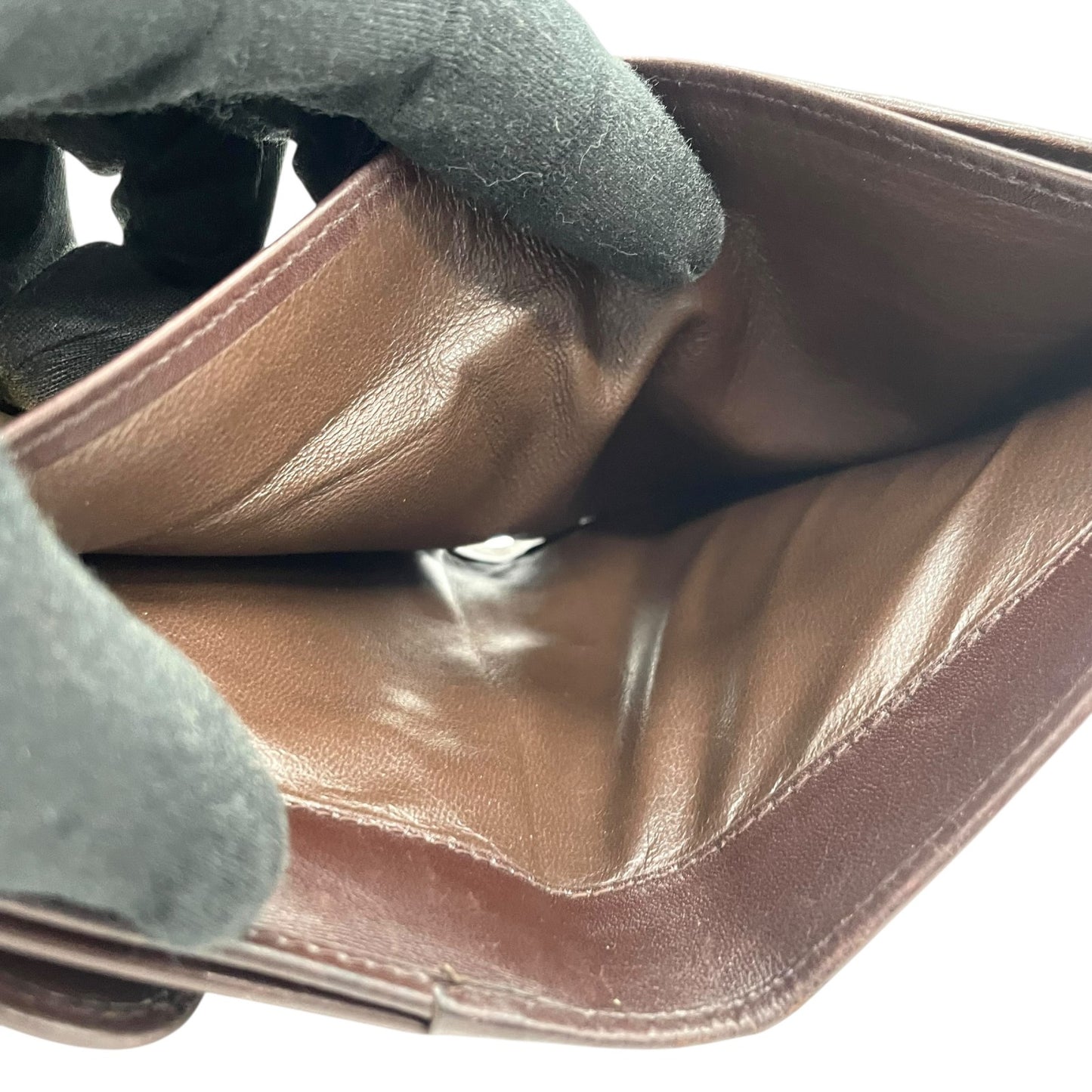 美品 GUCCI グッチ レザー 二つ折り財布 ボルドー ブラウン ゴールド金具 インターロッキング 035-904 ヴィンテージ レディース オールドグッチ M4